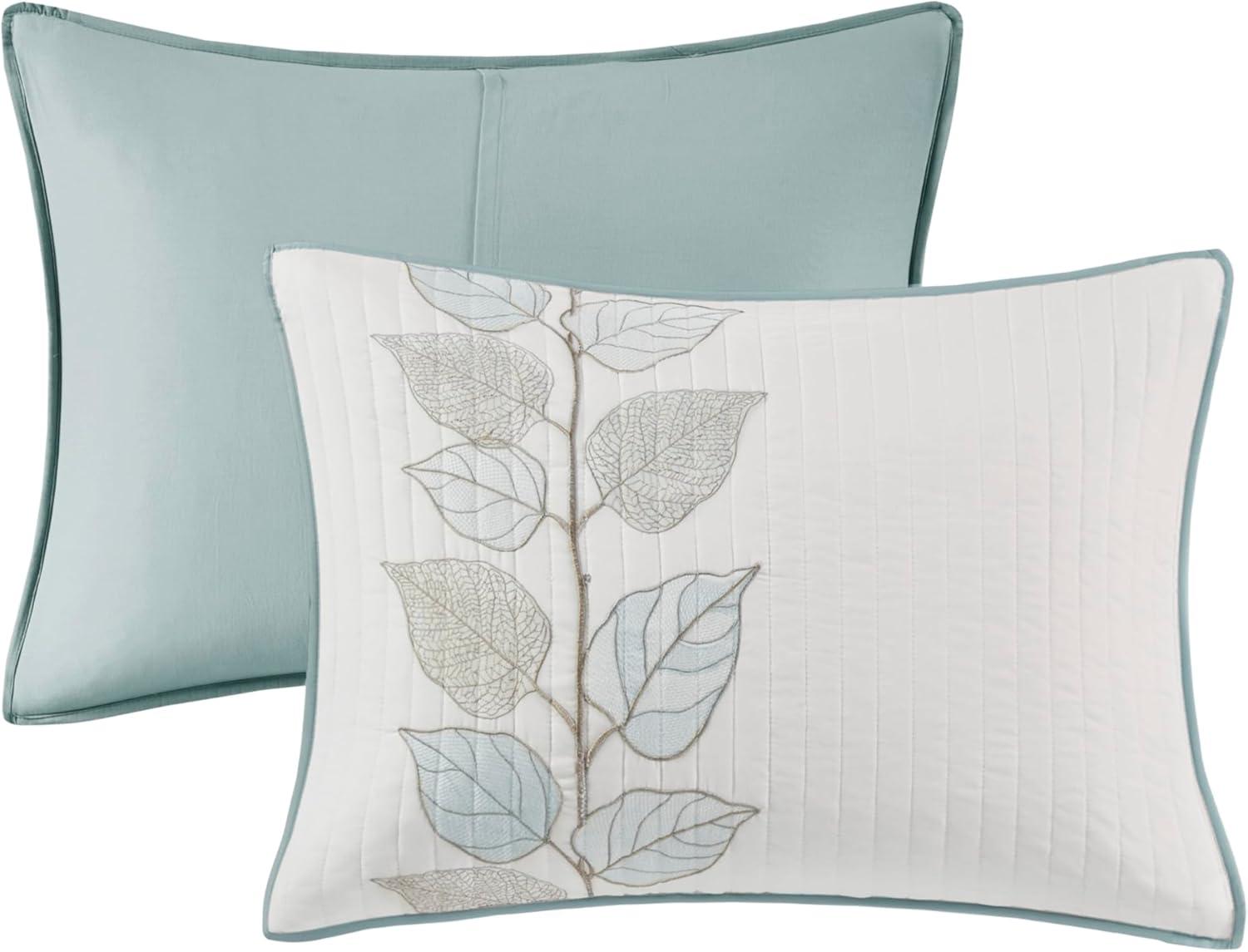 imageMadison Park Celeste Quilt Modern Classic Design All Season Breathable Coverlet Lightweight Bedding Set Matching Shams Decorative Pillow FullQueen90quotx90quot Ruffle White 4 PieceLeaf Blue
