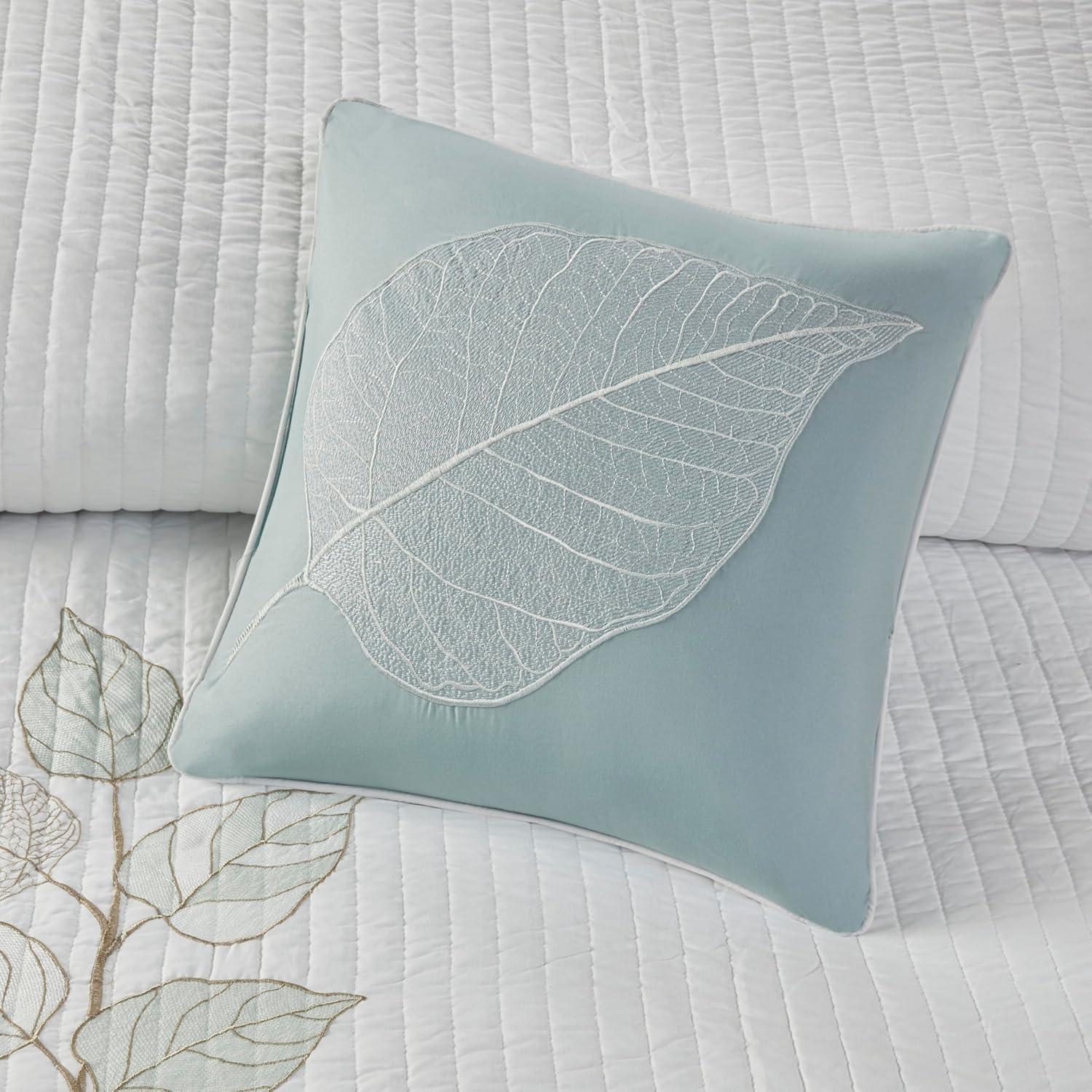 imageMadison Park Celeste Quilt Modern Classic Design All Season Breathable Coverlet Lightweight Bedding Set Matching Shams Decorative Pillow FullQueen90quotx90quot Ruffle White 4 PieceLeaf Blue