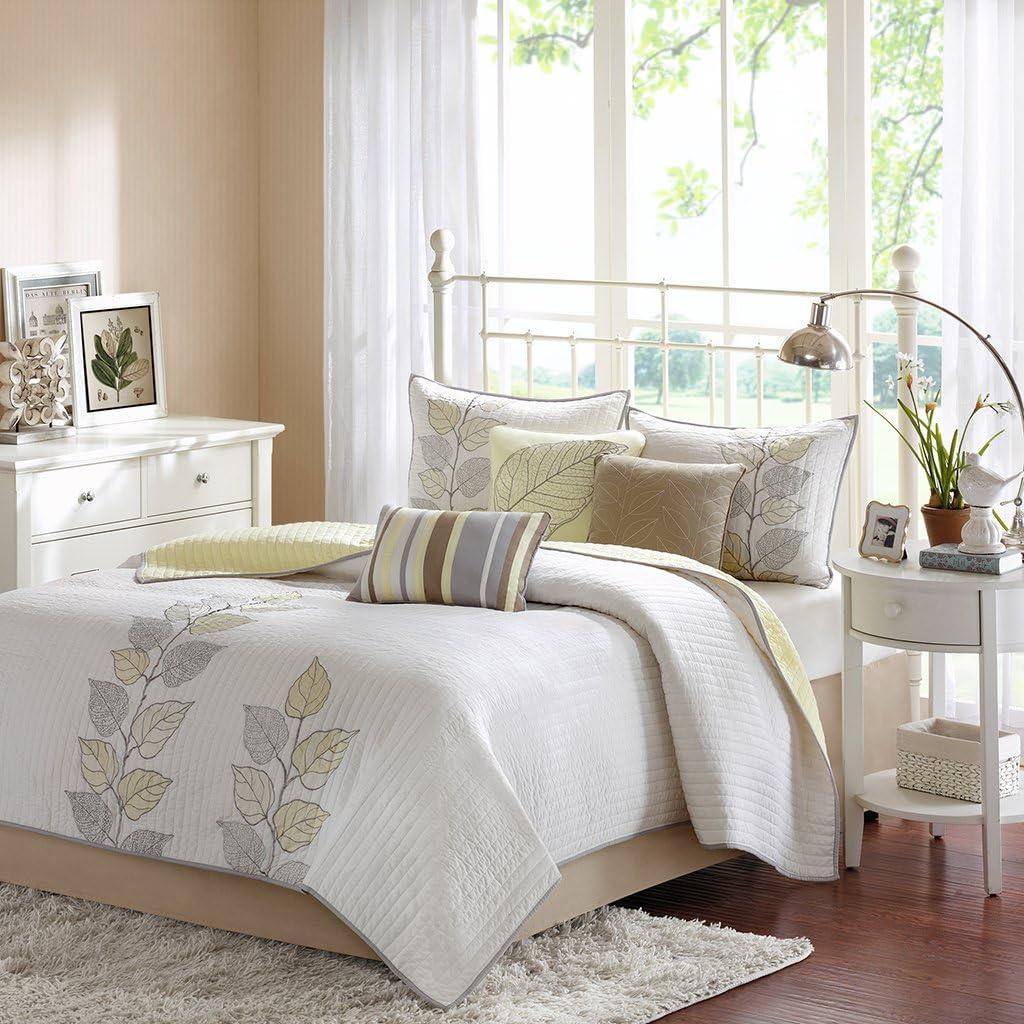 imageMadison Park Celeste Quilt Modern Classic Design All Season Breathable Coverlet Lightweight Bedding Set Matching Shams Decorative Pillow FullQueen90quotx90quot Ruffle White 4 PieceLeaf Yellow
