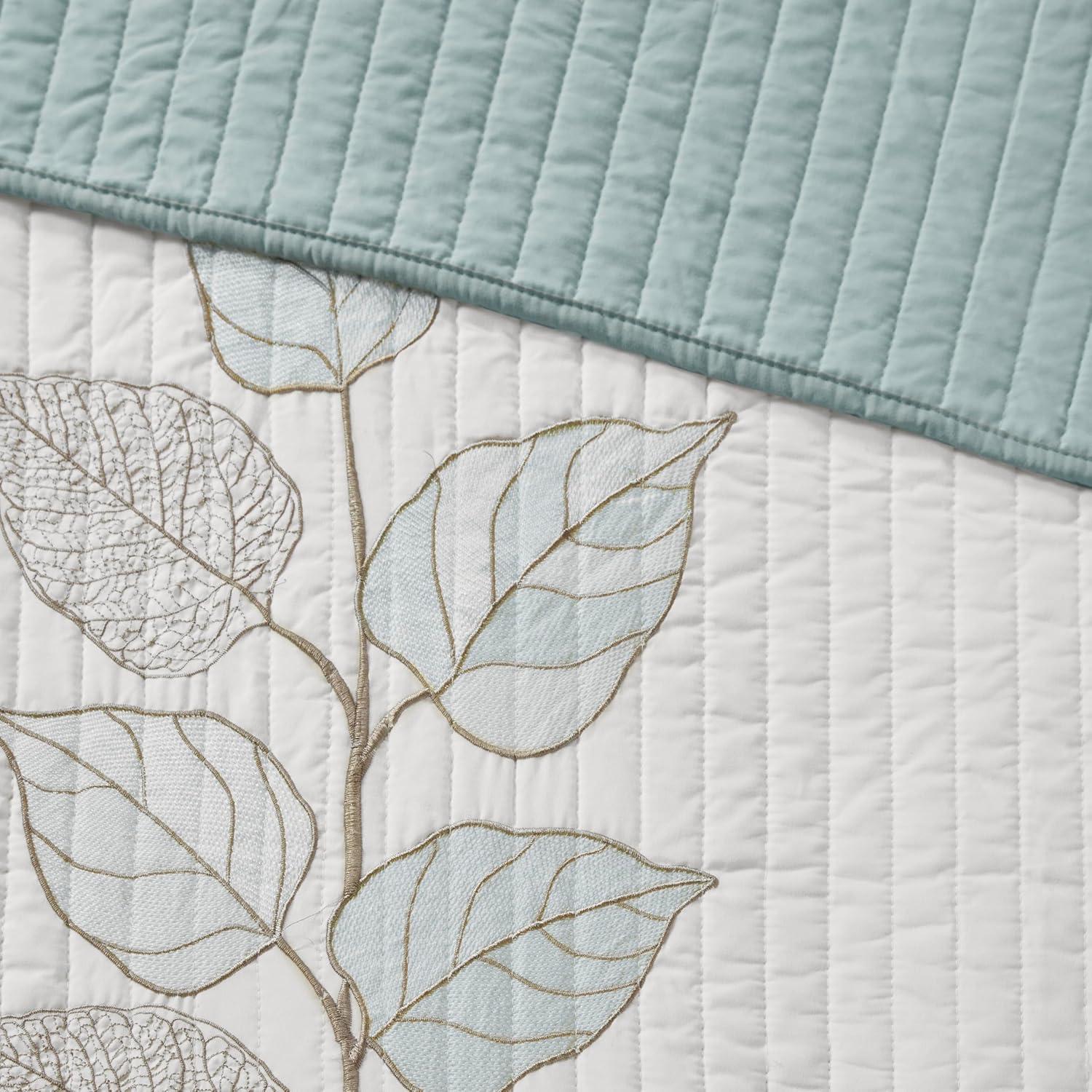 imageMadison Park Celeste Quilt Modern Classic Design All Season Breathable Coverlet Lightweight Bedding Set Matching Shams Decorative Pillow FullQueen90quotx90quot Ruffle White 4 PieceLeaf Blue