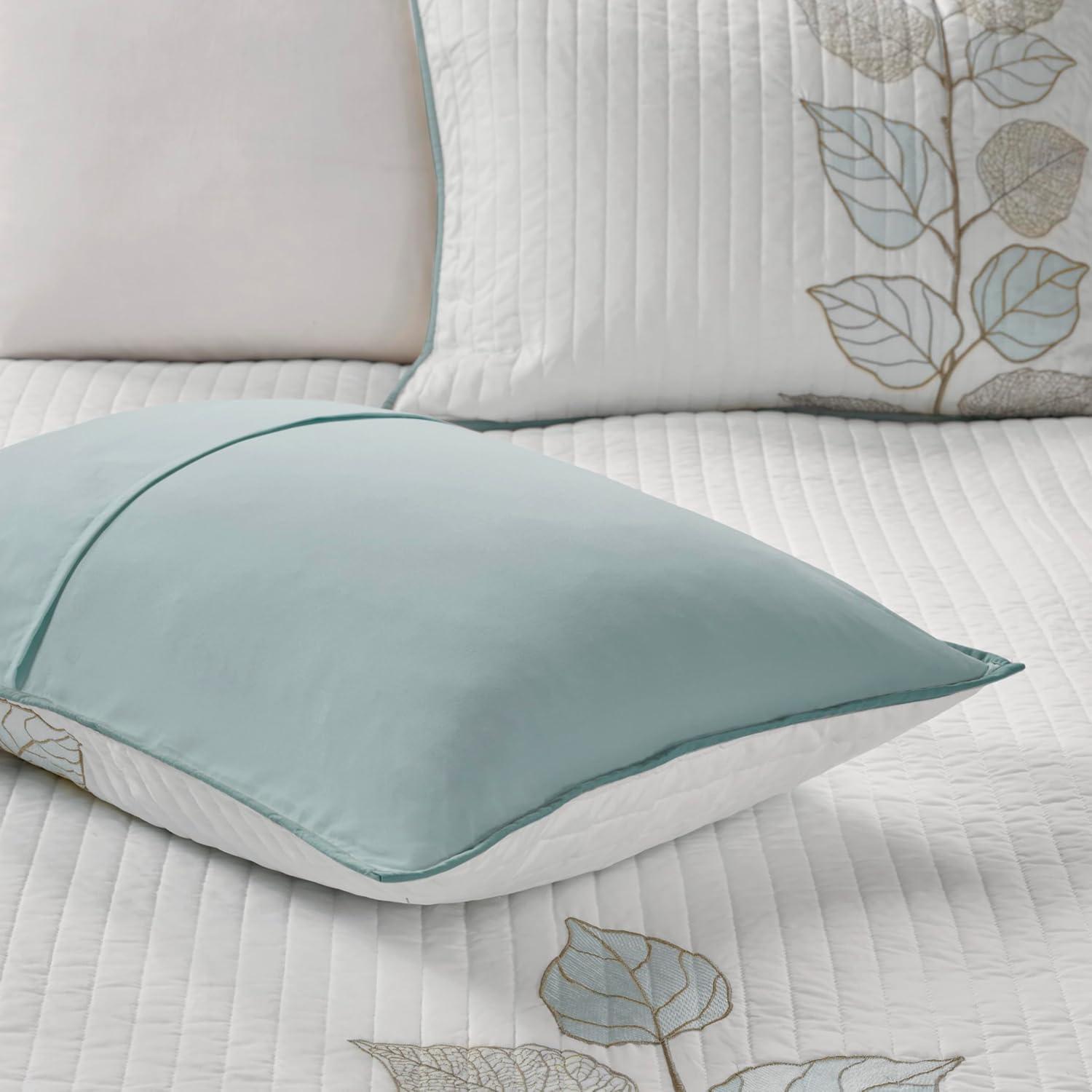 imageMadison Park Celeste Quilt Modern Classic Design All Season Breathable Coverlet Lightweight Bedding Set Matching Shams Decorative Pillow FullQueen90quotx90quot Ruffle White 4 PieceLeaf Blue