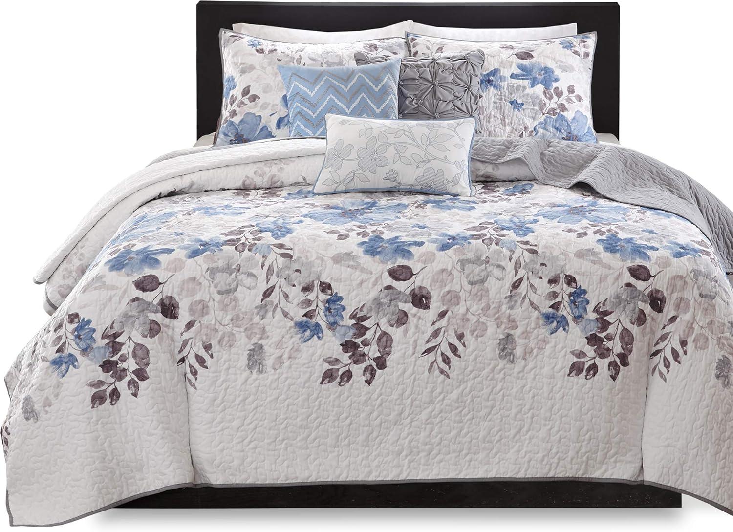 imageMadison Park Celeste Quilt Modern Classic Design All Season Breathable Coverlet Lightweight Bedding Set Matching Shams Decorative Pillow FullQueen90quotx90quot Ruffle White 4 PieceFloral Blue