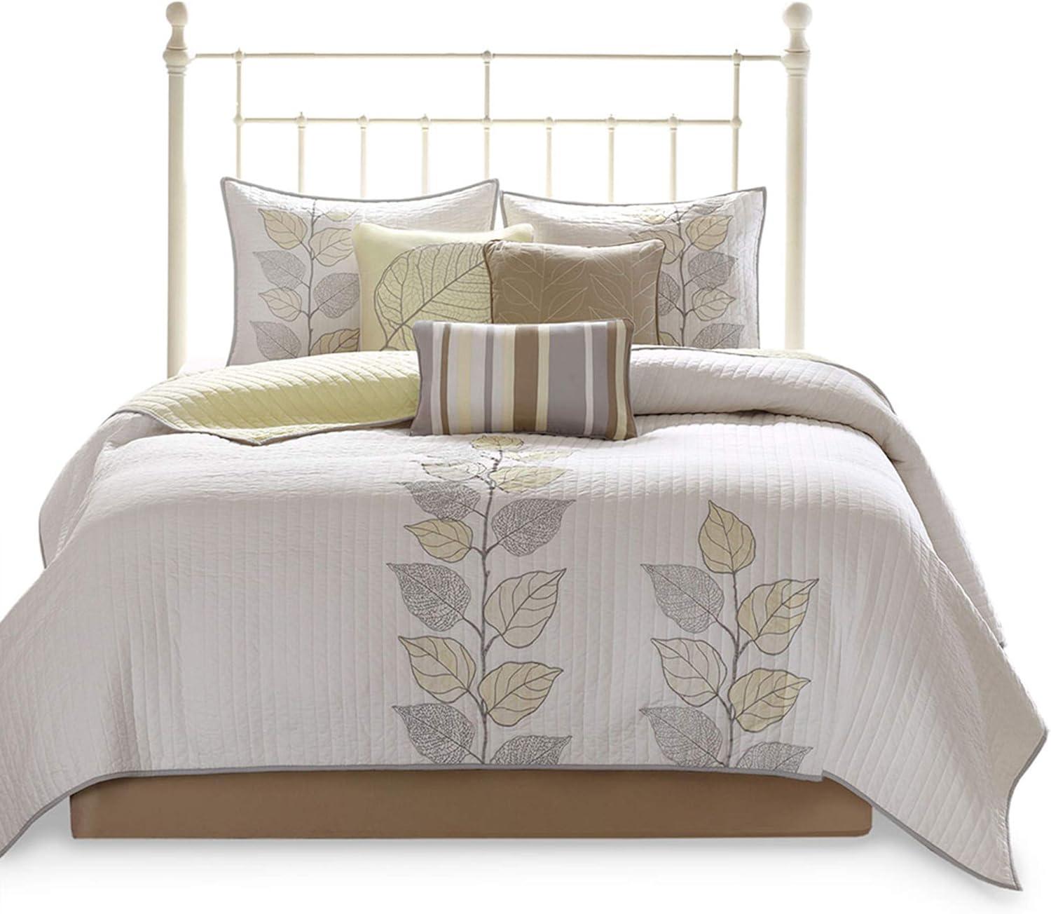 imageMadison Park Celeste Quilt Modern Classic Design All Season Breathable Coverlet Lightweight Bedding Set Matching Shams Decorative Pillow FullQueen90quotx90quot Ruffle White 4 PieceLeaf Yellow
