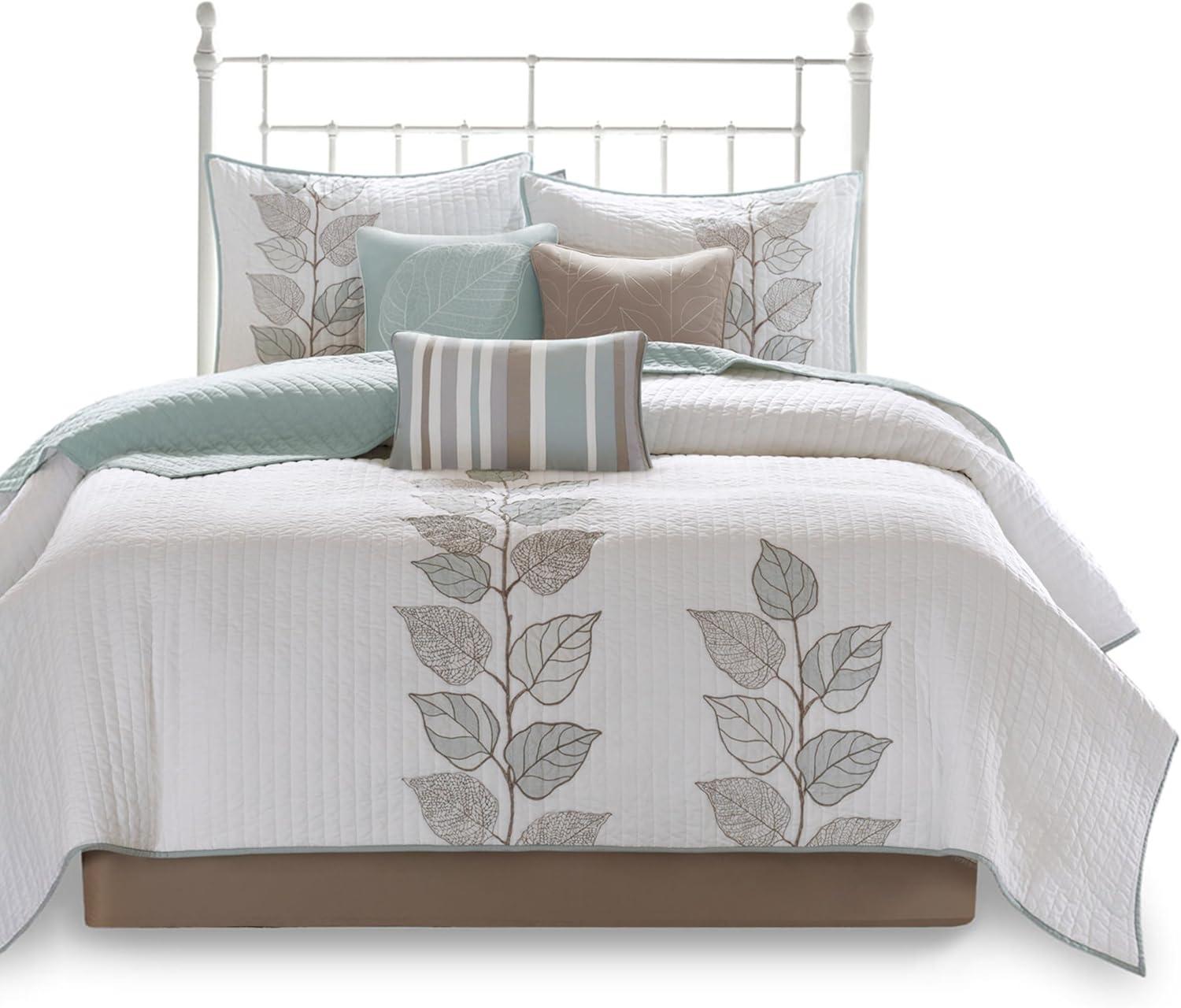 imageMadison Park Celeste Quilt Modern Classic Design All Season Breathable Coverlet Lightweight Bedding Set Matching Shams Decorative Pillow FullQueen90quotx90quot Ruffle White 4 PieceLeaf Blue