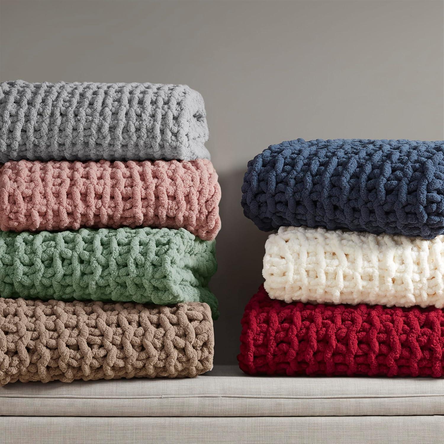 imageMadison Park Chenille Chunky Knit Handmade Throw Blanket Luxuriously Soft Gift Blankets Cottage Style Room Dcor Lightweight ampamp Breathable All Seasons Throw Blanket for Couch 50quot W x 60quot L GreySage Green