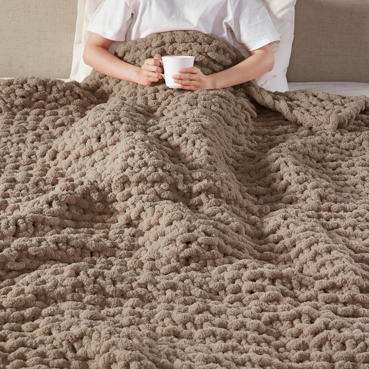 imageMadison Park Chenille Chunky Knit Handmade Throw Blanket Luxuriously Soft Gift Blankets Cottage Style Room Dcor Lightweight ampamp Breathable All Seasons Throw Blanket for Couch 50quot W x 60quot L GreyBrown