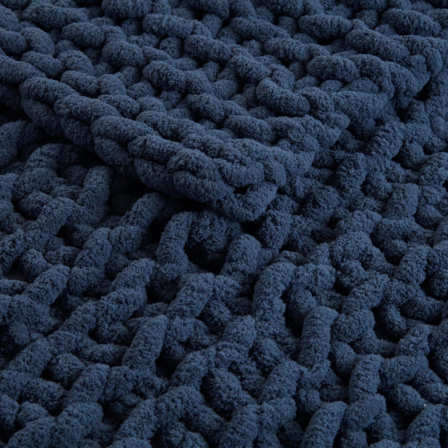 imageMadison Park Chenille Chunky Knit Handmade Throw Blanket Luxuriously Soft Gift Blankets Cottage Style Room Dcor Lightweight ampamp Breathable All Seasons Throw Blanket for Couch 50quot W x 60quot L GreyNavy Blue