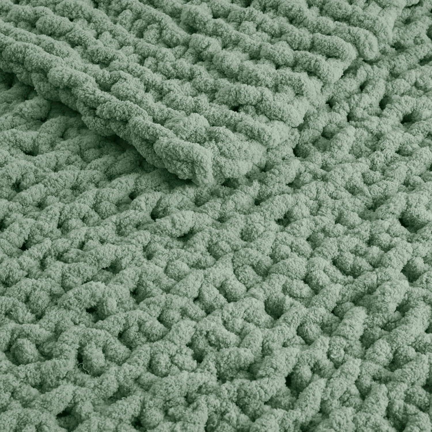 imageMadison Park Chenille Chunky Knit Handmade Throw Blanket Luxuriously Soft Gift Blankets Cottage Style Room Dcor Lightweight ampamp Breathable All Seasons Throw Blanket for Couch 50quot W x 60quot L GreySage Green