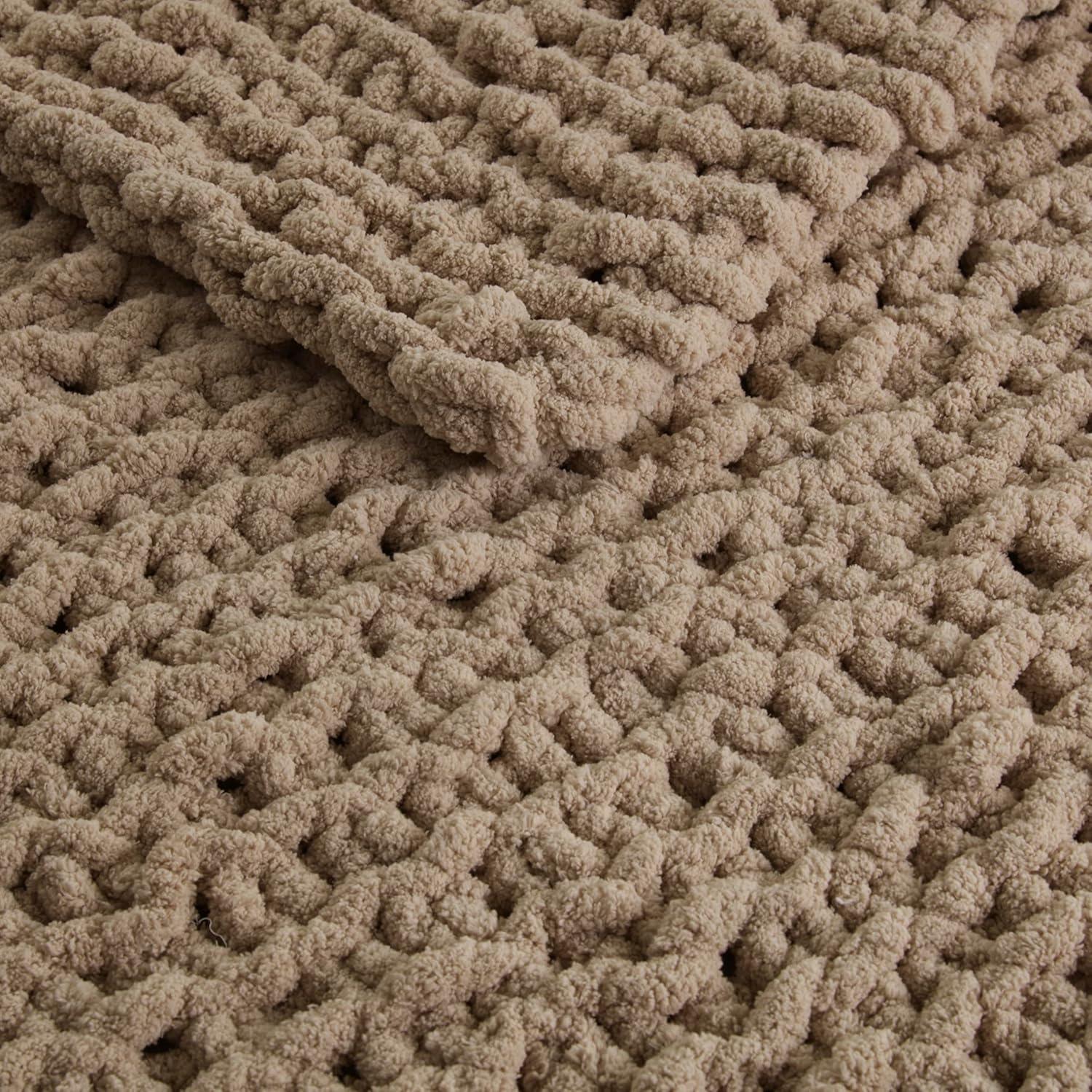 imageMadison Park Chenille Chunky Knit Handmade Throw Blanket Luxuriously Soft Gift Blankets Cottage Style Room Dcor Lightweight ampamp Breathable All Seasons Throw Blanket for Couch 50quot W x 60quot L GreyBrown