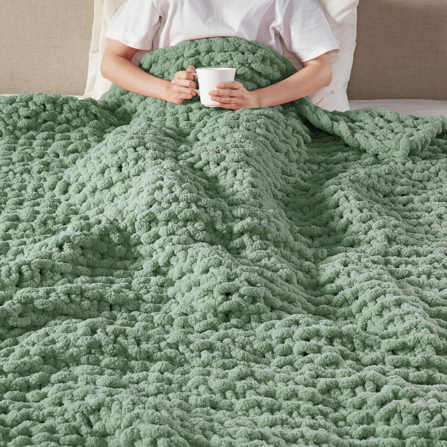 imageMadison Park Chenille Chunky Knit Handmade Throw Blanket Luxuriously Soft Gift Blankets Cottage Style Room Dcor Lightweight ampamp Breathable All Seasons Throw Blanket for Couch 50quot W x 60quot L GreySage Green