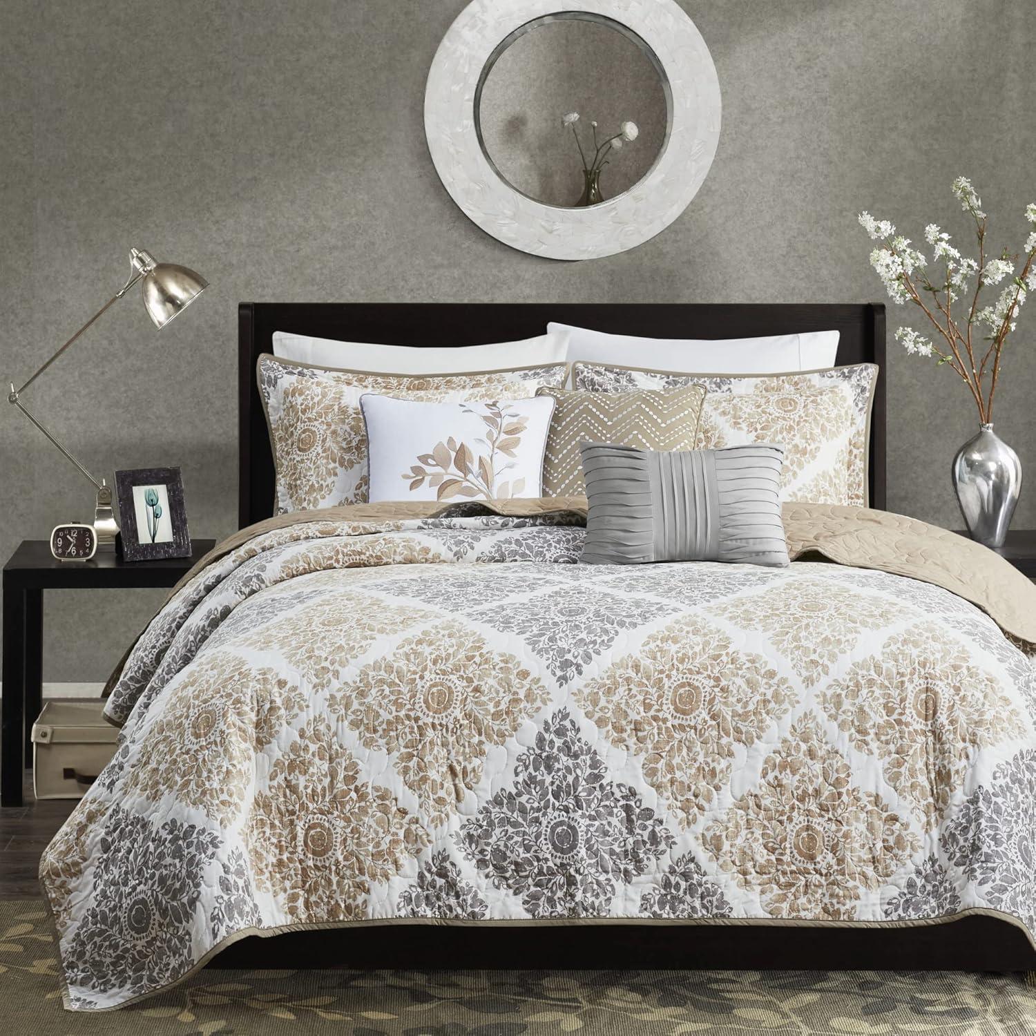 imageMadison Park Claire Quilt Modern Design All Season Breathable Coverlet Lightweight Bedding Set Matching Shams Decorative Pillow FullQueen 90 in x 90 in Diamond Aqua 6 PieceNeutral