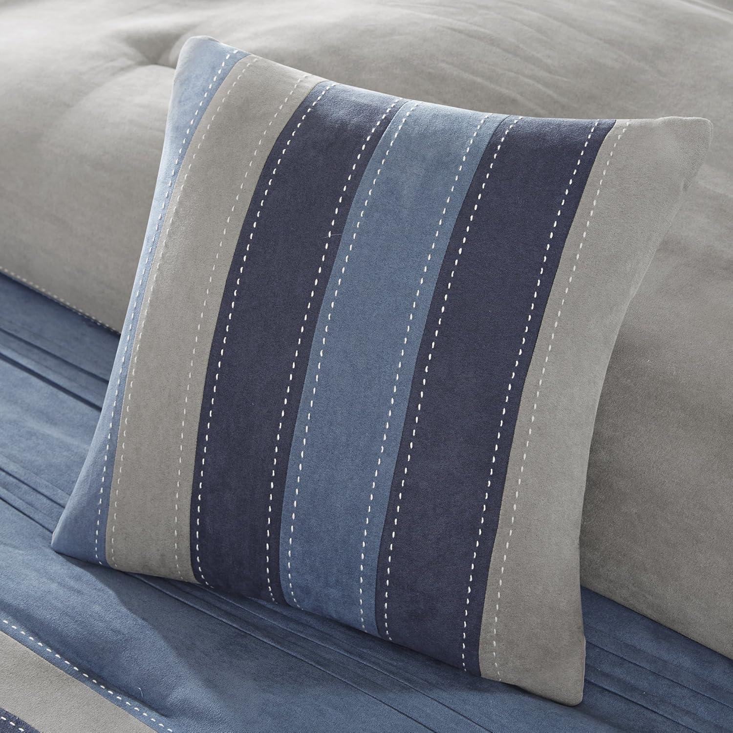 imageMadison Park Cozy Comforter Set Casual Blocks Design All Season Matching Bed Skirt Decorative Pillows Queen90quotx90quot Red Brown 7 PieceCollins BlueGrey