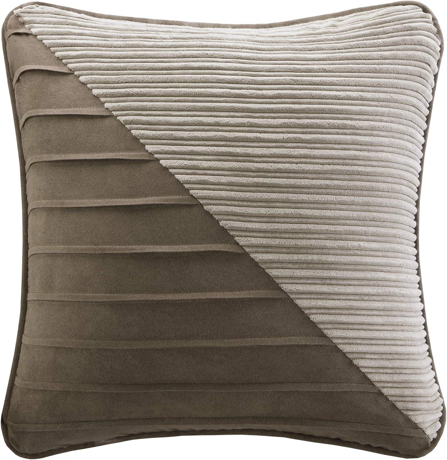 imageMadison Park Cozy Comforter Set Casual Blocks Design All Season Matching Bed Skirt Decorative Pillows Queen90quotx90quot Red Brown 7 PieceDallas TaupeBrown