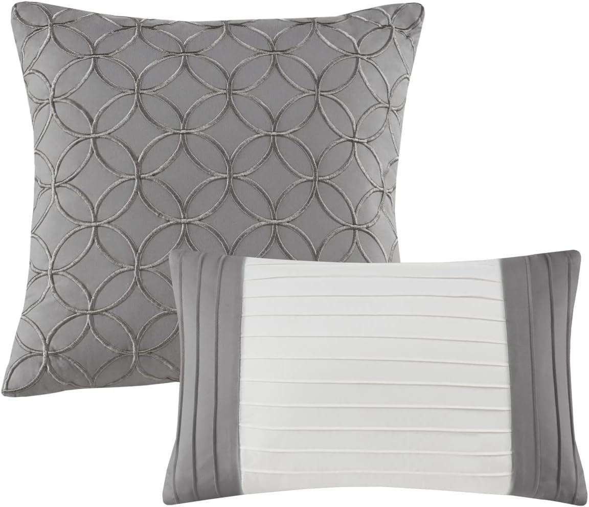 imageMadison Park Cozy Comforter SetDeluxe Hotel Collection All Season Down Alternative Luxury Bedding with Matching Shams Decorative Pillows Queen90quotx90quot Genevieve Navy 7 PieceGrey