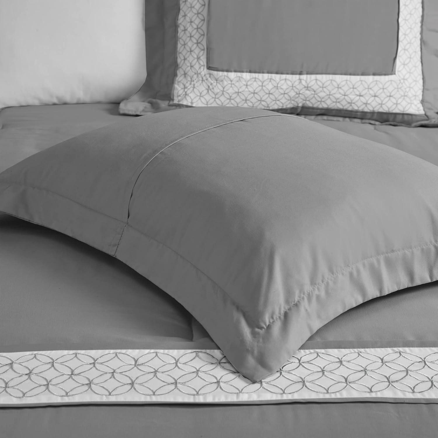 imageMadison Park Cozy Comforter SetDeluxe Hotel Collection All Season Down Alternative Luxury Bedding with Matching Shams Decorative Pillows Queen90quotx90quot Genevieve Navy 7 PieceGrey