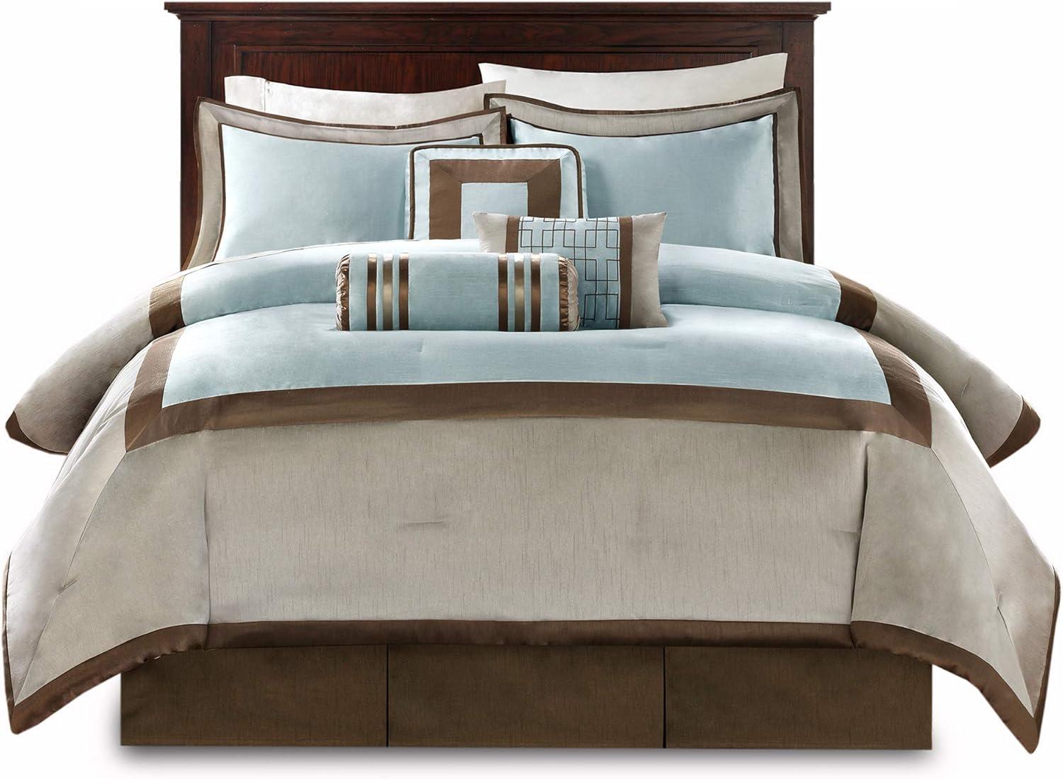 imageMadison Park Cozy Comforter SetDeluxe Hotel Collection All Season Down Alternative Luxury Bedding with Matching Shams Decorative Pillows Queen90quotx90quot Genevieve Navy 7 PieceBlue