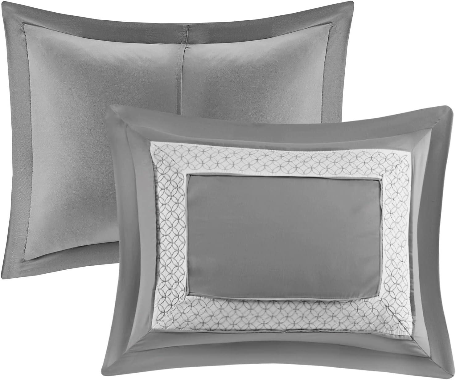 imageMadison Park Cozy Comforter SetDeluxe Hotel Collection All Season Down Alternative Luxury Bedding with Matching Shams Decorative Pillows Queen90quotx90quot Genevieve Navy 7 PieceGrey