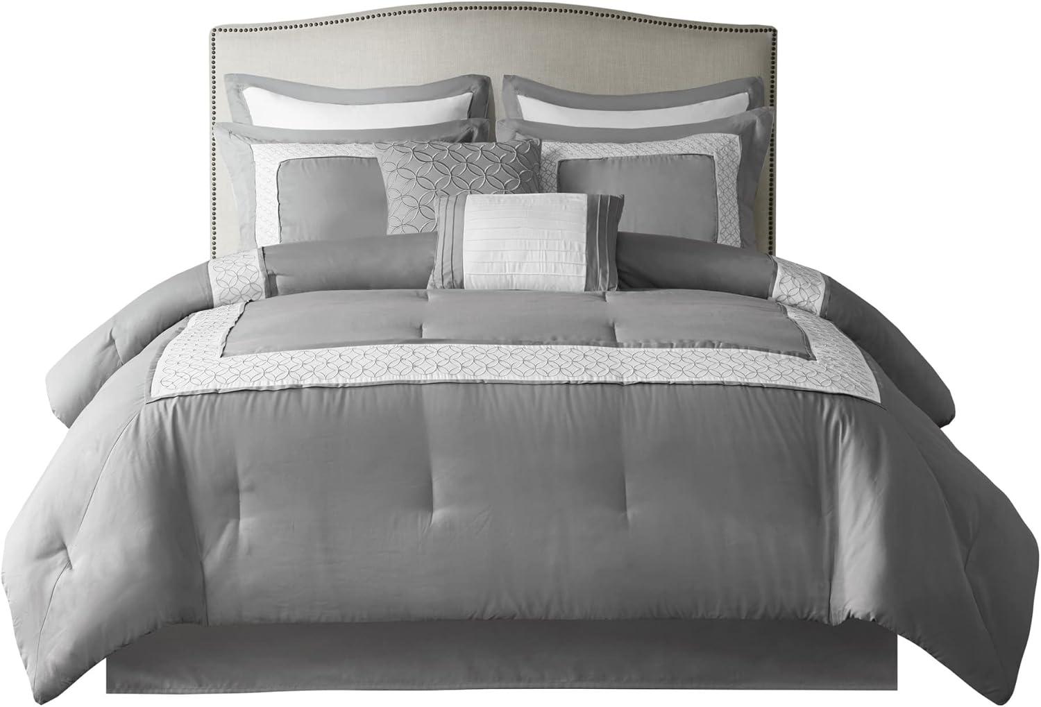 imageMadison Park Cozy Comforter SetDeluxe Hotel Collection All Season Down Alternative Luxury Bedding with Matching Shams Decorative Pillows Queen90quotx90quot Genevieve Navy 7 PieceGrey