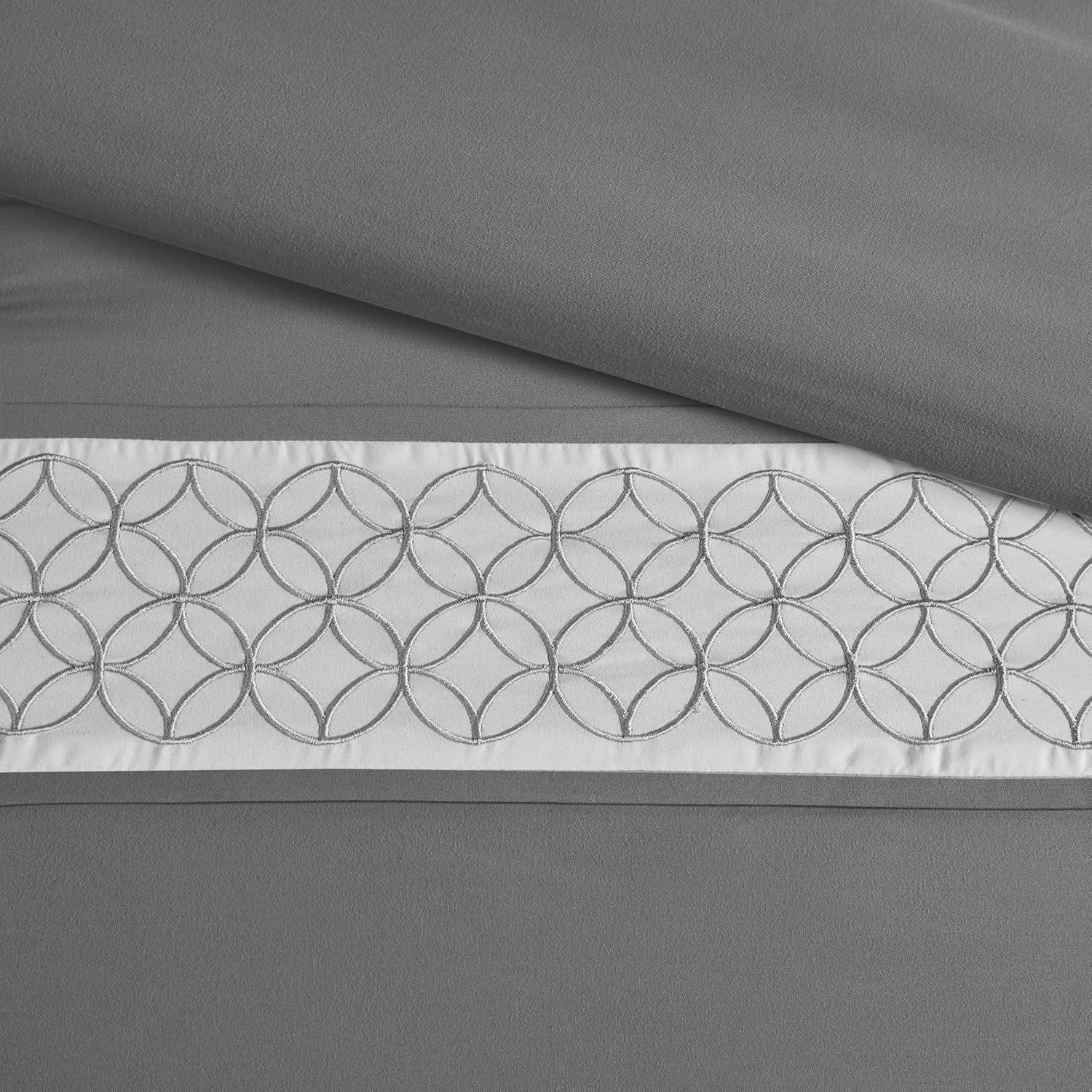 imageMadison Park Cozy Comforter SetDeluxe Hotel Collection All Season Down Alternative Luxury Bedding with Matching Shams Decorative Pillows Queen90quotx90quot Genevieve Navy 7 PieceGrey