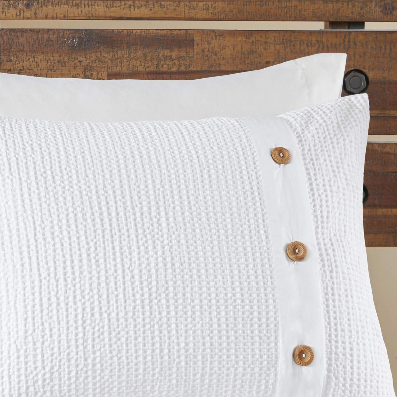 imageMadison Park Cozy Cotton Comforter Set Casual Modern Design All Season Bedding Matching Shams FullQueen 90 in x 90 in White 3 PieceWaffle Weave White