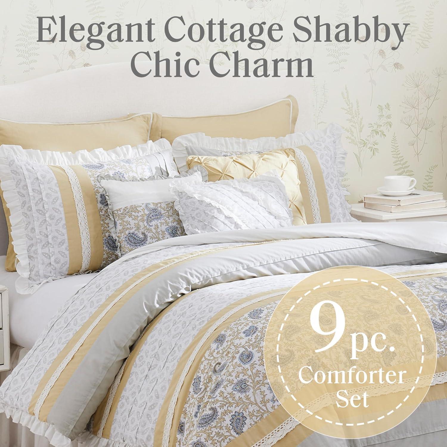 imageMadison Park Dawn 100 Cotton Shabby Chic Comforter SetModern Cottage Design All Season Down Alternative Bedding Matching Shams Bedskirt Decorative Pillows Queen90quotx90quot Aqua 9 Piece Yellow