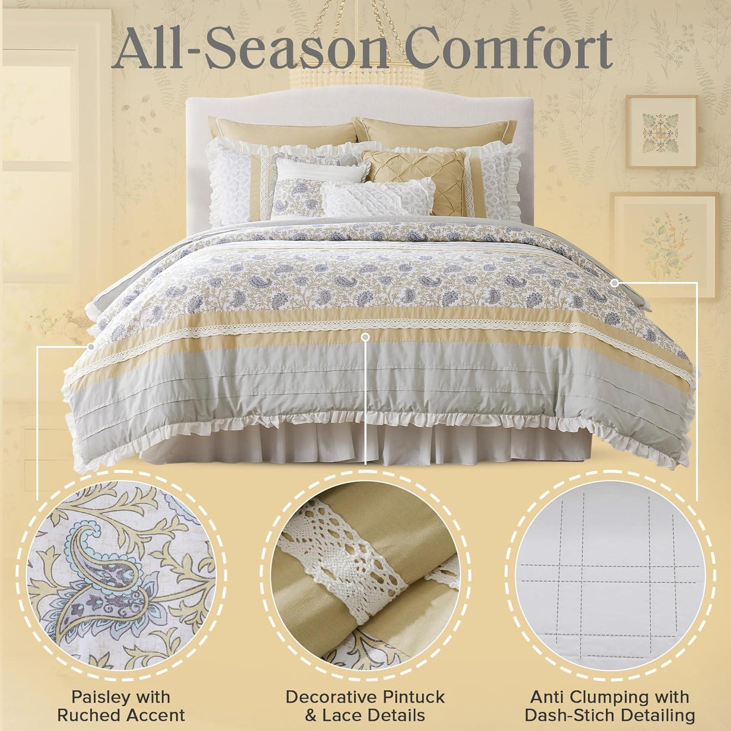 imageMadison Park Dawn 100 Cotton Shabby Chic Comforter SetModern Cottage Design All Season Down Alternative Bedding Matching Shams Bedskirt Decorative Pillows Queen90quotx90quot Aqua 9 Piece Yellow