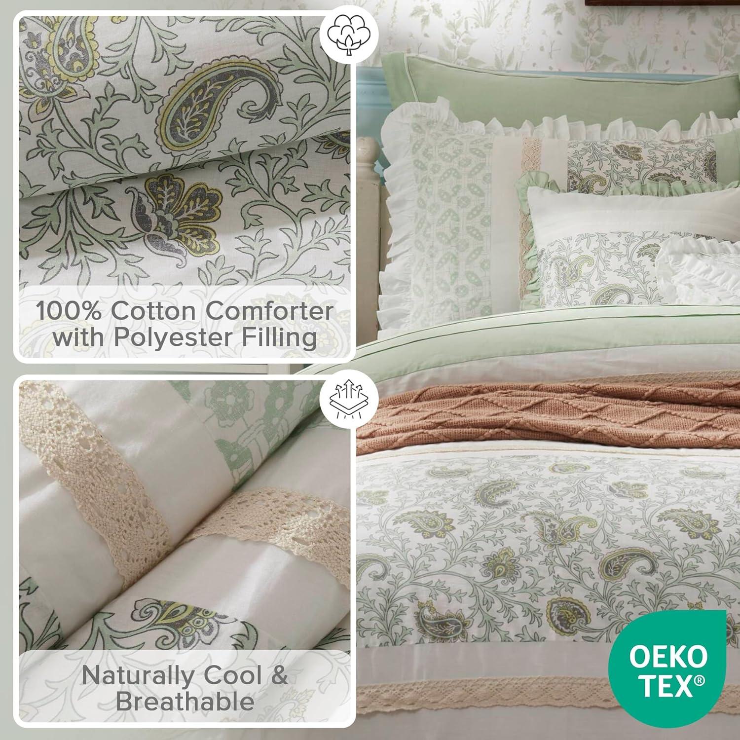 imageMadison Park Dawn 100 Cotton Shabby Chic Comforter SetModern Cottage Design All Season Down Alternative Bedding Matching Shams Bedskirt Decorative Pillows Queen90quotx90quot Aqua 9 Piece Sage Green