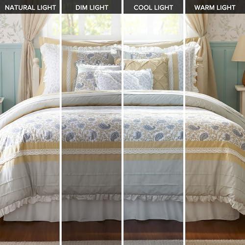 imageMadison Park Dawn 100 Cotton Shabby Chic Comforter SetModern Cottage Design All Season Down Alternative Bedding Matching Shams Bedskirt Decorative Pillows Queen90quotx90quot Aqua 9 Piece Yellow