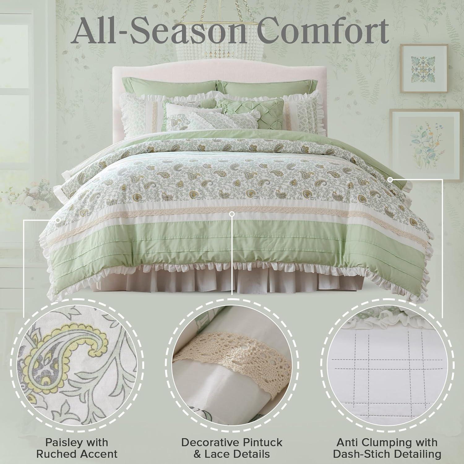 imageMadison Park Dawn 100 Cotton Shabby Chic Comforter SetModern Cottage Design All Season Down Alternative Bedding Matching Shams Bedskirt Decorative Pillows Queen90quotx90quot Aqua 9 Piece Sage Green
