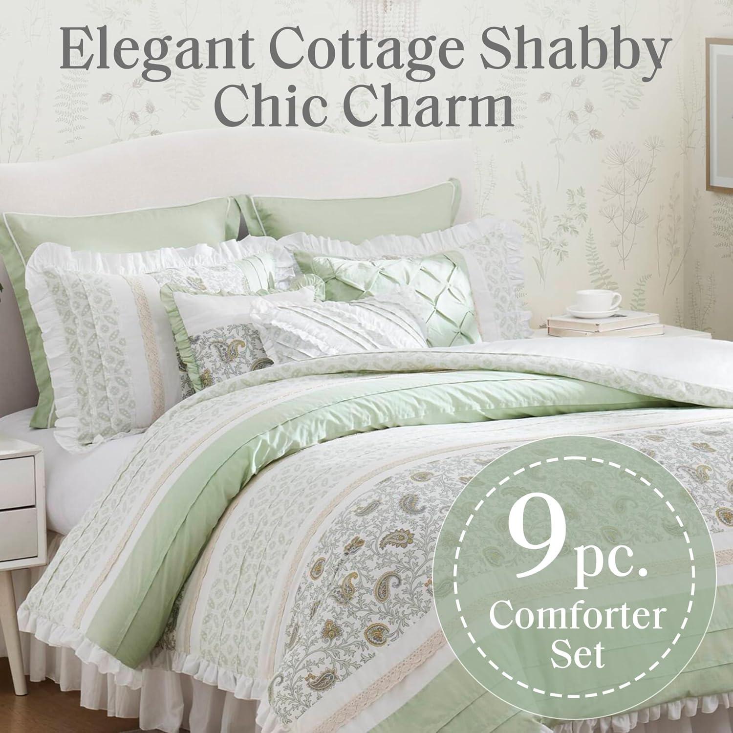 imageMadison Park Dawn 100 Cotton Shabby Chic Comforter SetModern Cottage Design All Season Down Alternative Bedding Matching Shams Bedskirt Decorative Pillows Queen90quotx90quot Aqua 9 Piece Sage Green