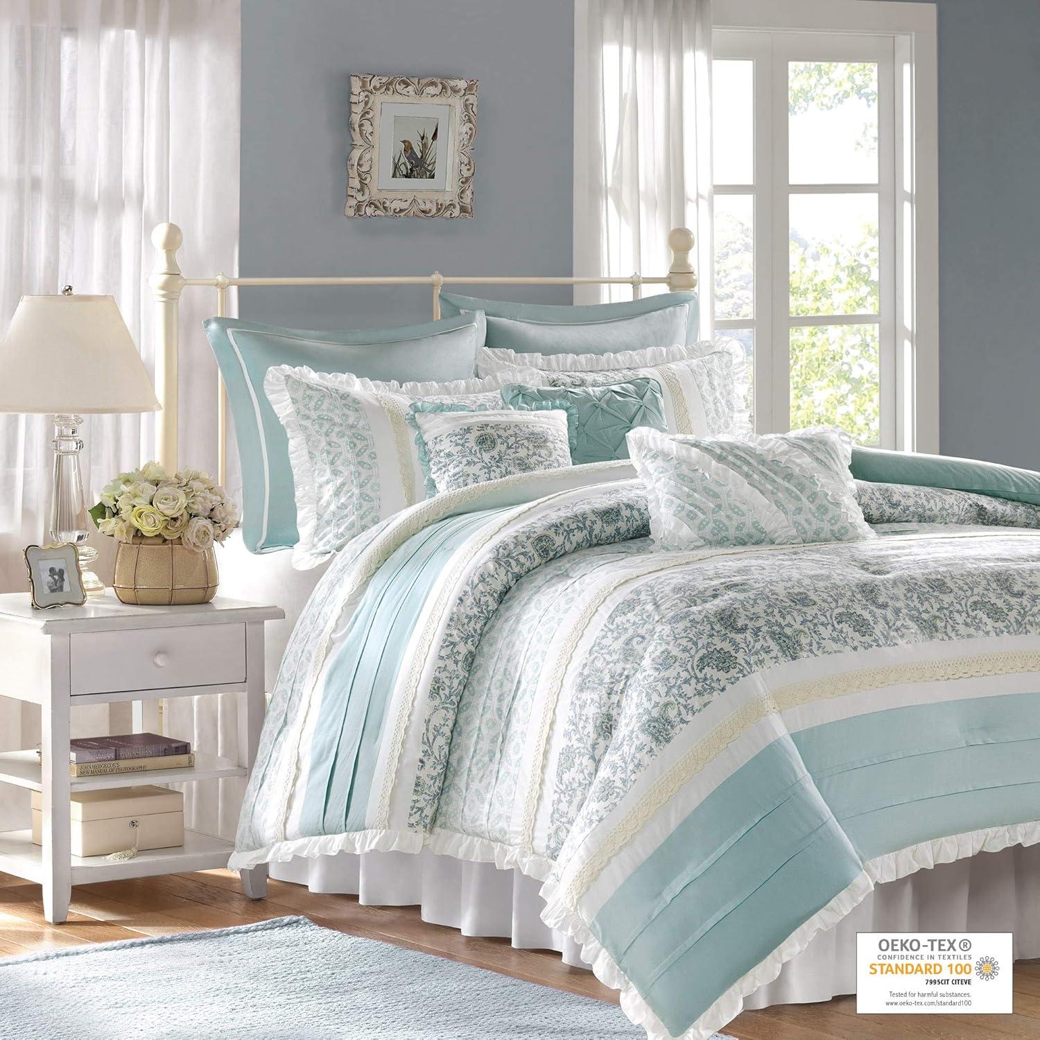 imageMadison Park Dawn Cotton Comforter Set Amherst CurtainDawn Shabby Chic Blue