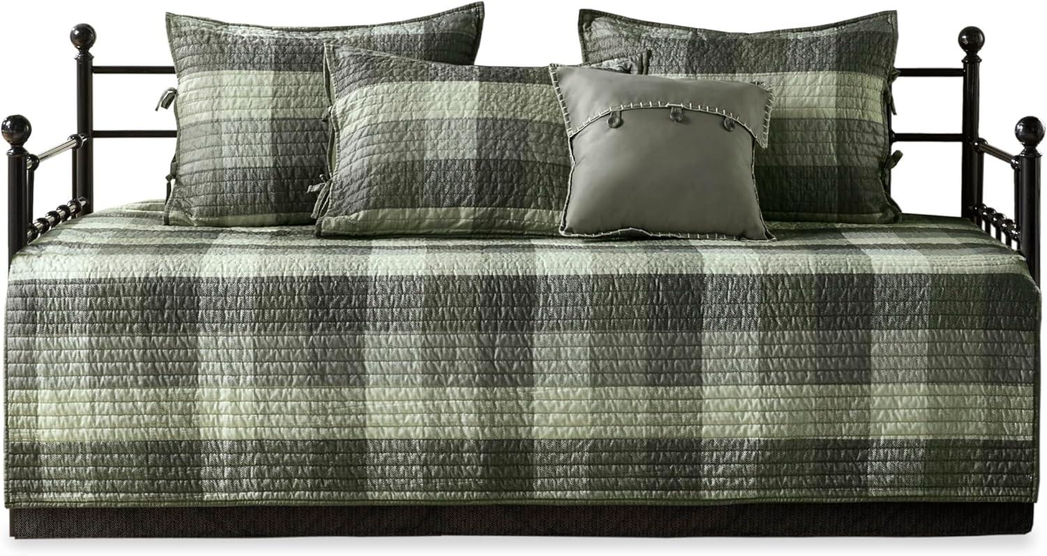 imageMadison Park Daybed Cover Double Sided Quilting Casual Design All Season Bedding Set with Bedskirt Matching Shams Decorative Pillow 75 in x 39 in Yosemite Purple TealPlaid Grey
