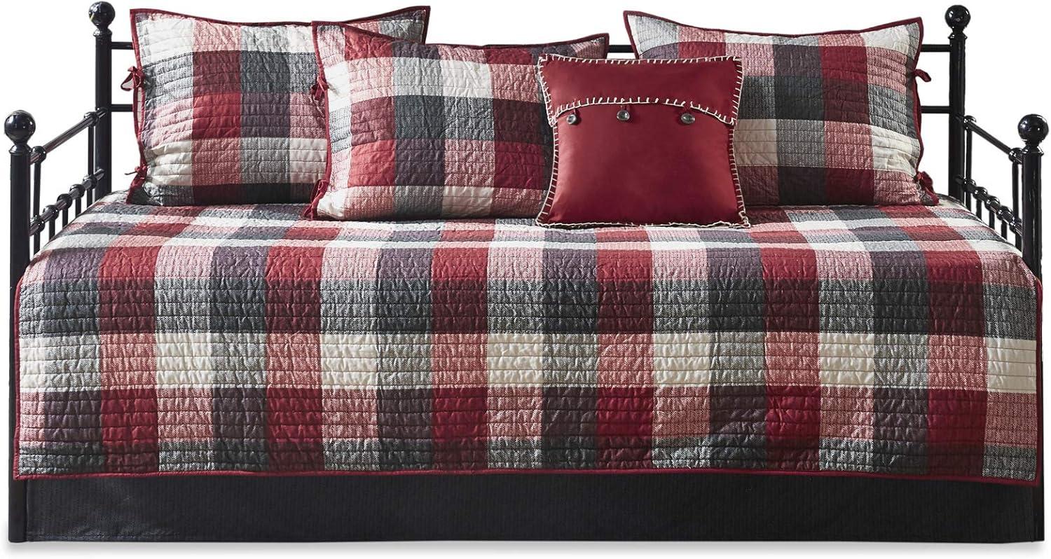 imageMadison Park Daybed Cover Double Sided Quilting Casual Design All Season Bedding Set with Bedskirt Matching Shams Decorative Pillow 75 in x 39 in Yosemite Purple TealPlaid Red