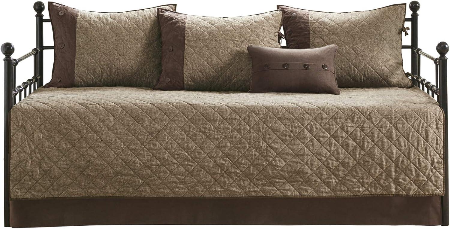 imageMadison Park Daybed Cover Set Trendy Design All Season Luxury Bedding with Bedskirt Matching Shams Decorative Pillow Floral Medallion Quilted Blue 75quotx39quot 6 PieceBoone Brown