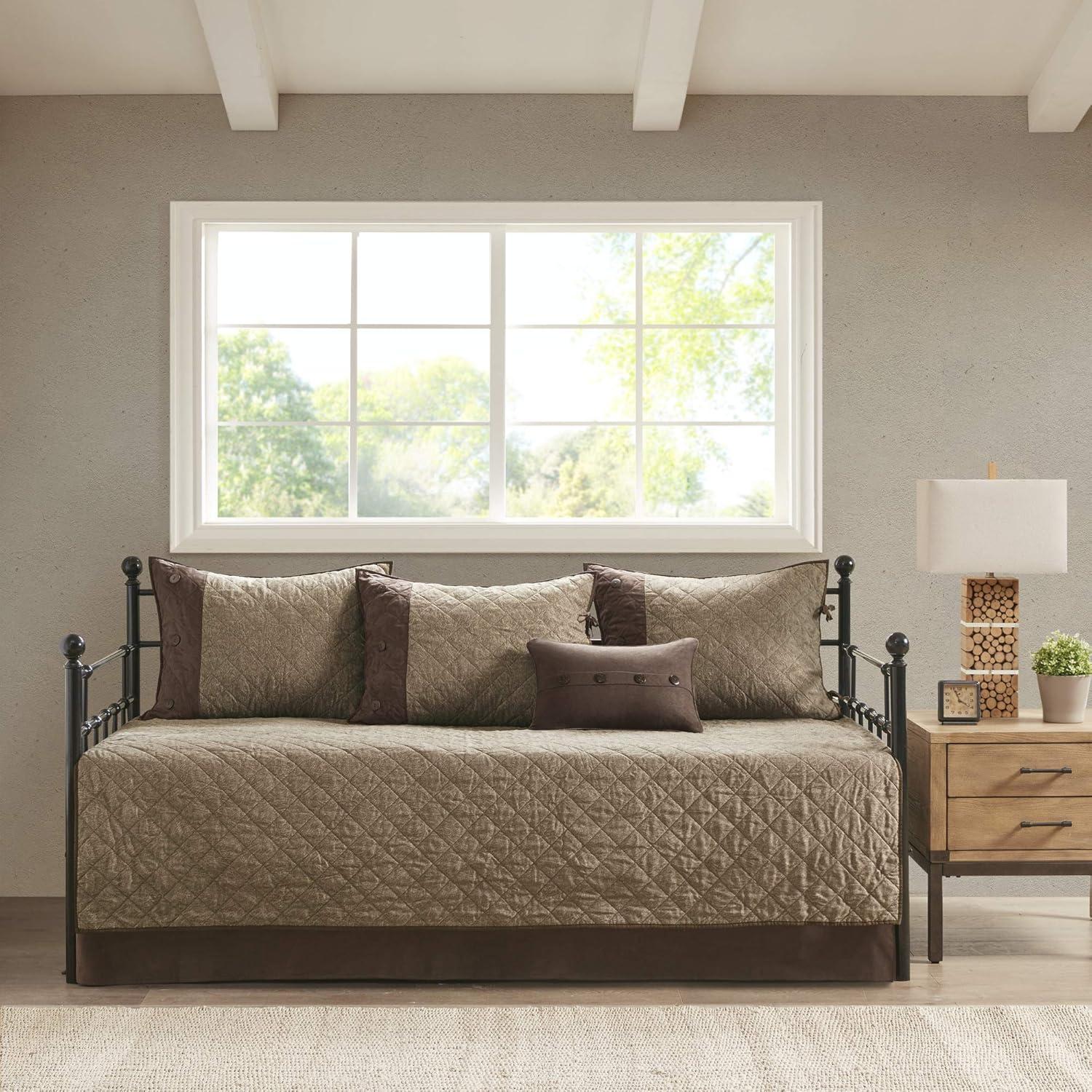 imageMadison Park Daybed Cover Set Trendy Design All Season Luxury Bedding with Bedskirt Matching Shams Decorative Pillow Floral Medallion Quilted Blue 75quotx39quot 6 PieceBoone Brown
