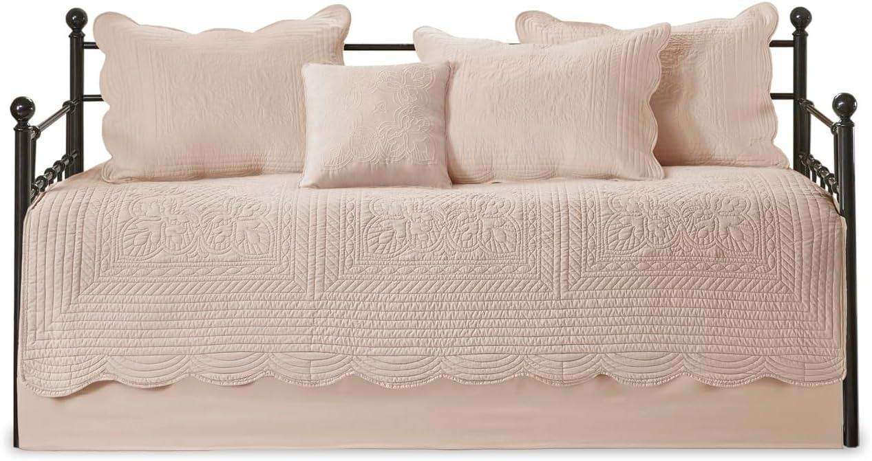 imageMadison Park Daybed Cover Set Damask Quilted Cover for Daybeds All Season Prewashed CottonFilled Coastal Bedding with Scallop Edge Shams Bedskirt Dcor Pillows Tuscany Cream 39quotx75quot 6 PieceBlush