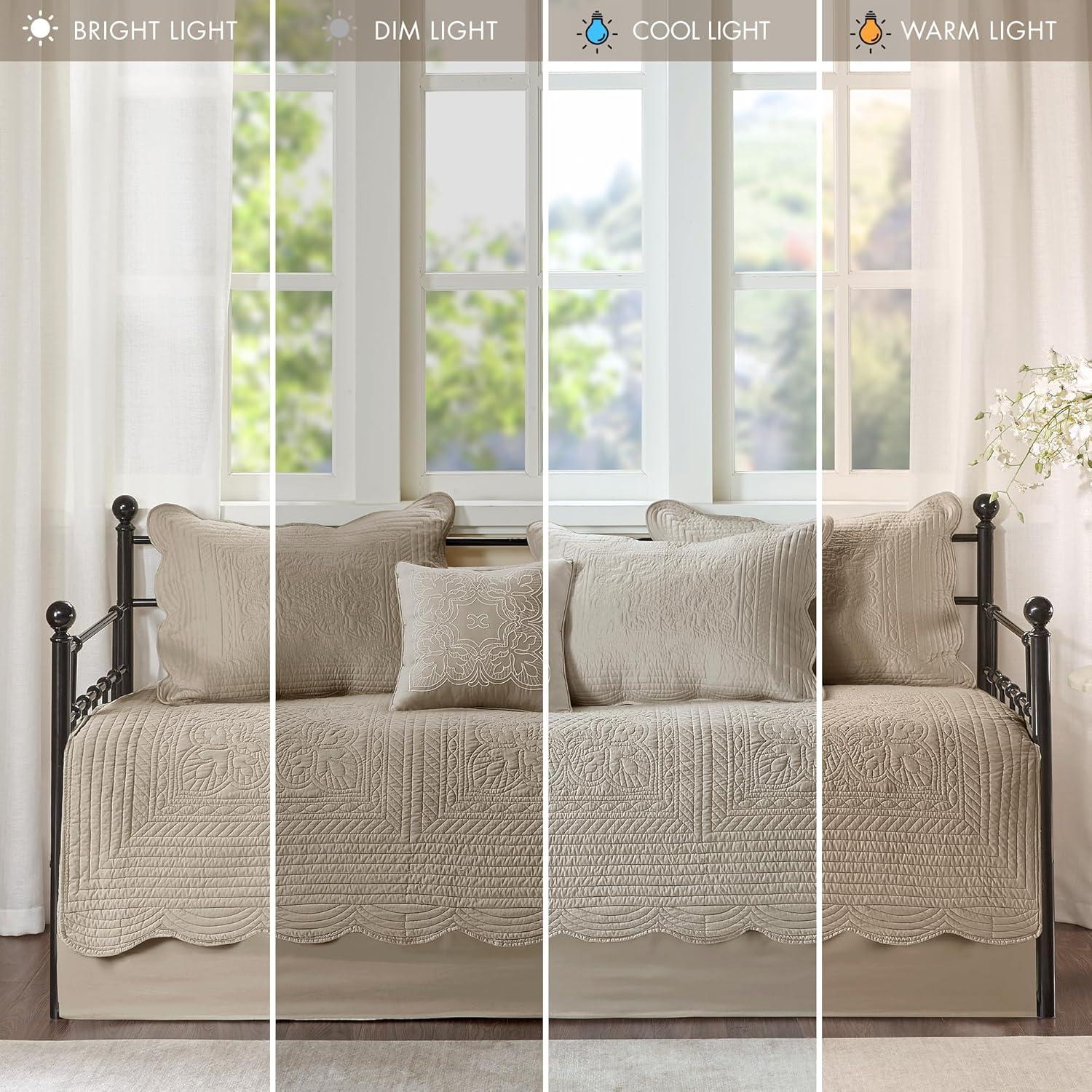 imageMadison Park Daybed Cover Set Damask Quilted Cover for Daybeds All Season Prewashed CottonFilled Coastal Bedding with Scallop Edge Shams Bedskirt Dcor Pillows Tuscany Cream 39quotx75quot 6 PieceKhaki