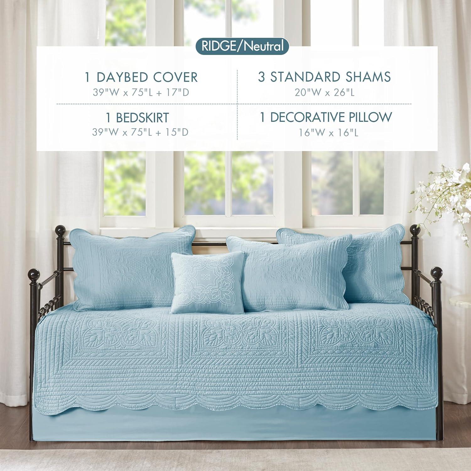 imageMadison Park Daybed Cover Set Damask Quilted Cover for Daybeds All Season Prewashed CottonFilled Coastal Bedding with Scallop Edge Shams Bedskirt Dcor Pillows Tuscany Cream 39quotx75quot 6 PieceBlue
