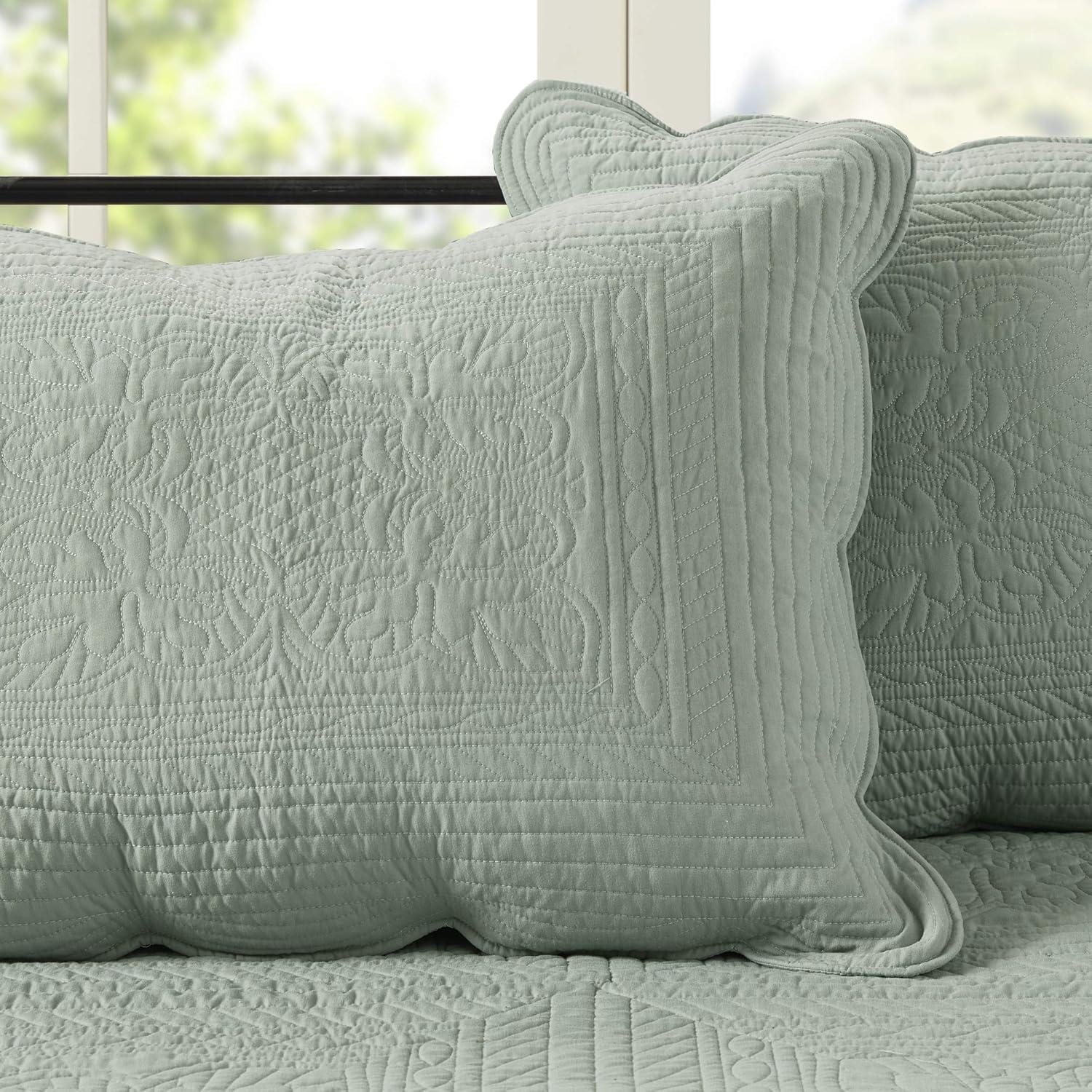 imageMadison Park Daybed Cover Set Damask Quilted Cover for Daybeds All Season Prewashed CottonFilled Coastal Bedding with Scallop Edge Shams Bedskirt Dcor Pillows Tuscany Cream 39quotx75quot 6 PieceSeafoam