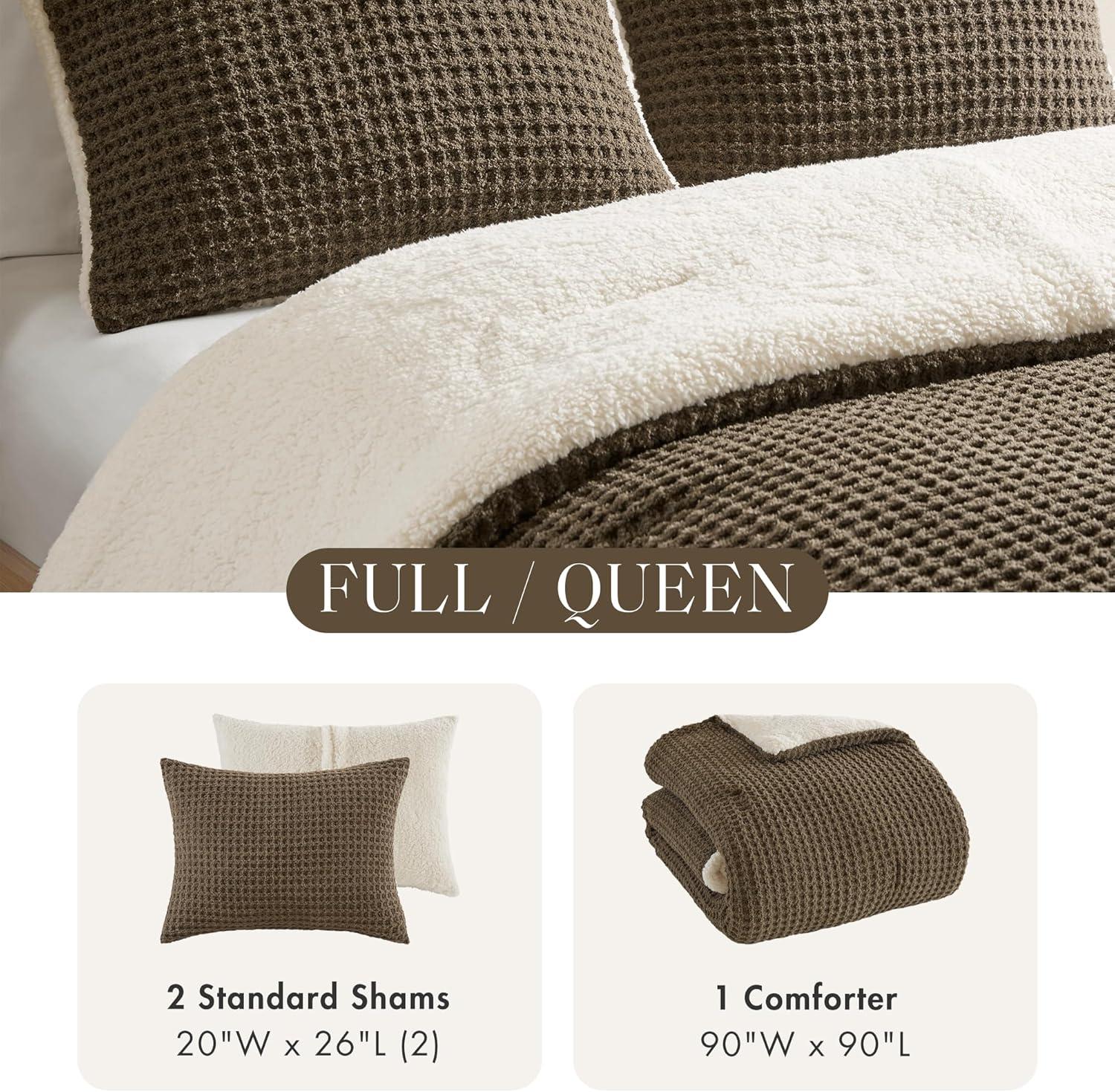 imageMadison Park Ellis Cable Knit Comforter Set Soft Fluffy Chenille with Sherpa Reverse Cozy SweaterInspired Texture OekoTex CertifiedKing IvoryBrown