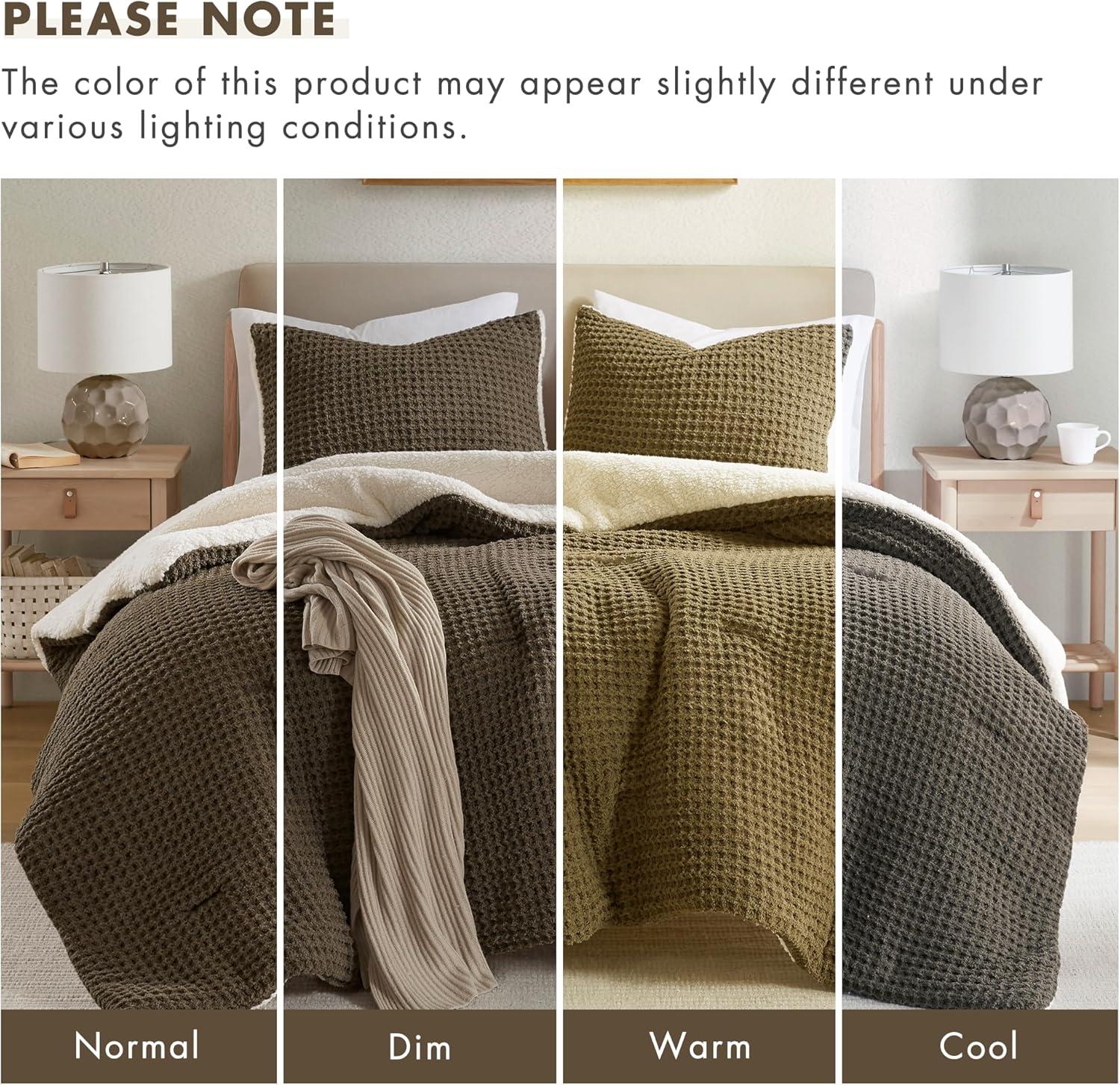 imageMadison Park Ellis Cable Knit Comforter Set Soft Fluffy Chenille with Sherpa Reverse Cozy SweaterInspired Texture OekoTex CertifiedKing IvoryBrown
