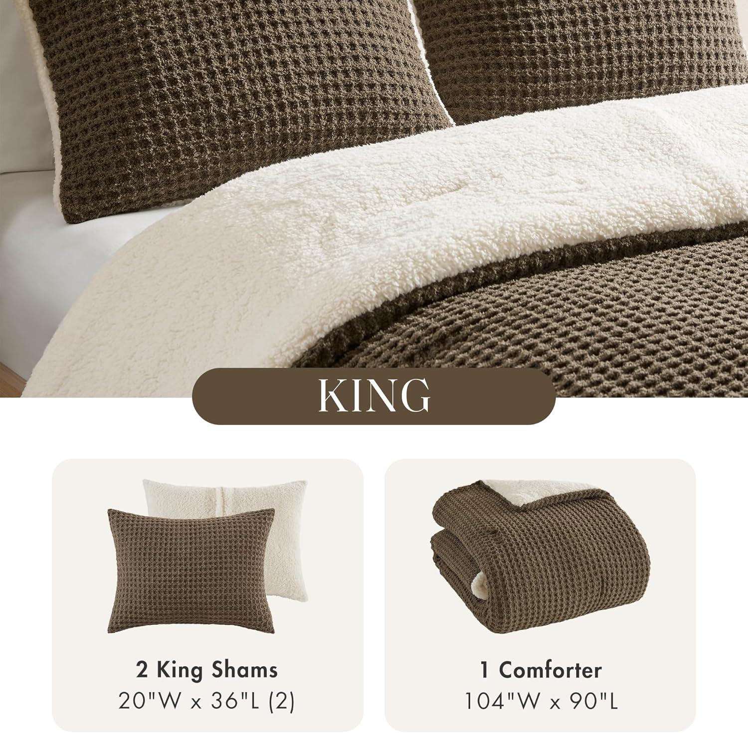 imageMadison Park Ellis Cable Knit Comforter Set Soft Fluffy Chenille with Sherpa Reverse Cozy SweaterInspired Texture OekoTex CertifiedKing IvoryBrown