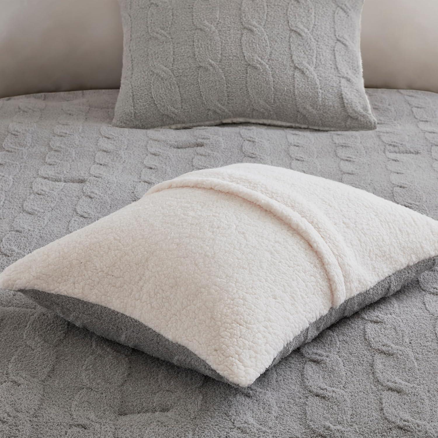 imageMadison Park Ellis Cable Knit Comforter Set Soft Fluffy Chenille with Sherpa Reverse Cozy SweaterInspired Texture OekoTex CertifiedKing IvoryGray