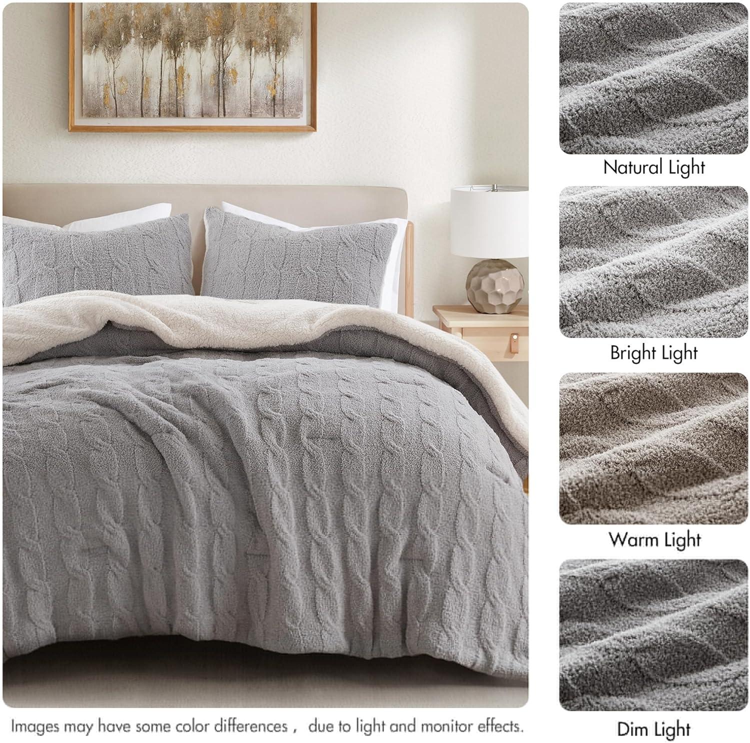 imageMadison Park Ellis Cable Knit Comforter Set Soft Fluffy Chenille with Sherpa Reverse Cozy SweaterInspired Texture OekoTex CertifiedKing IvoryGray