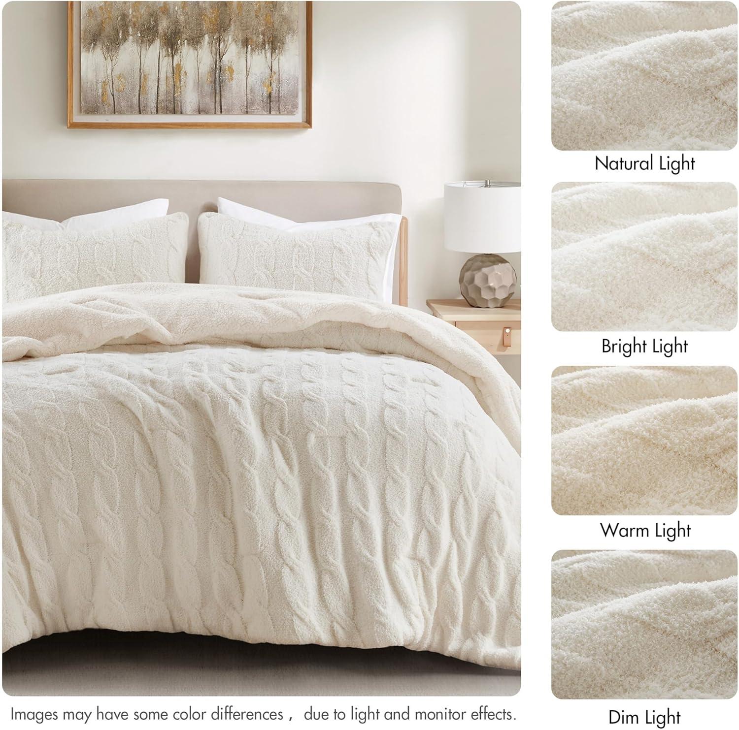 imageMadison Park Ellis Cable Knit Comforter Set Soft Fluffy Chenille with Sherpa Reverse Cozy SweaterInspired Texture OekoTex CertifiedKing IvoryIvory