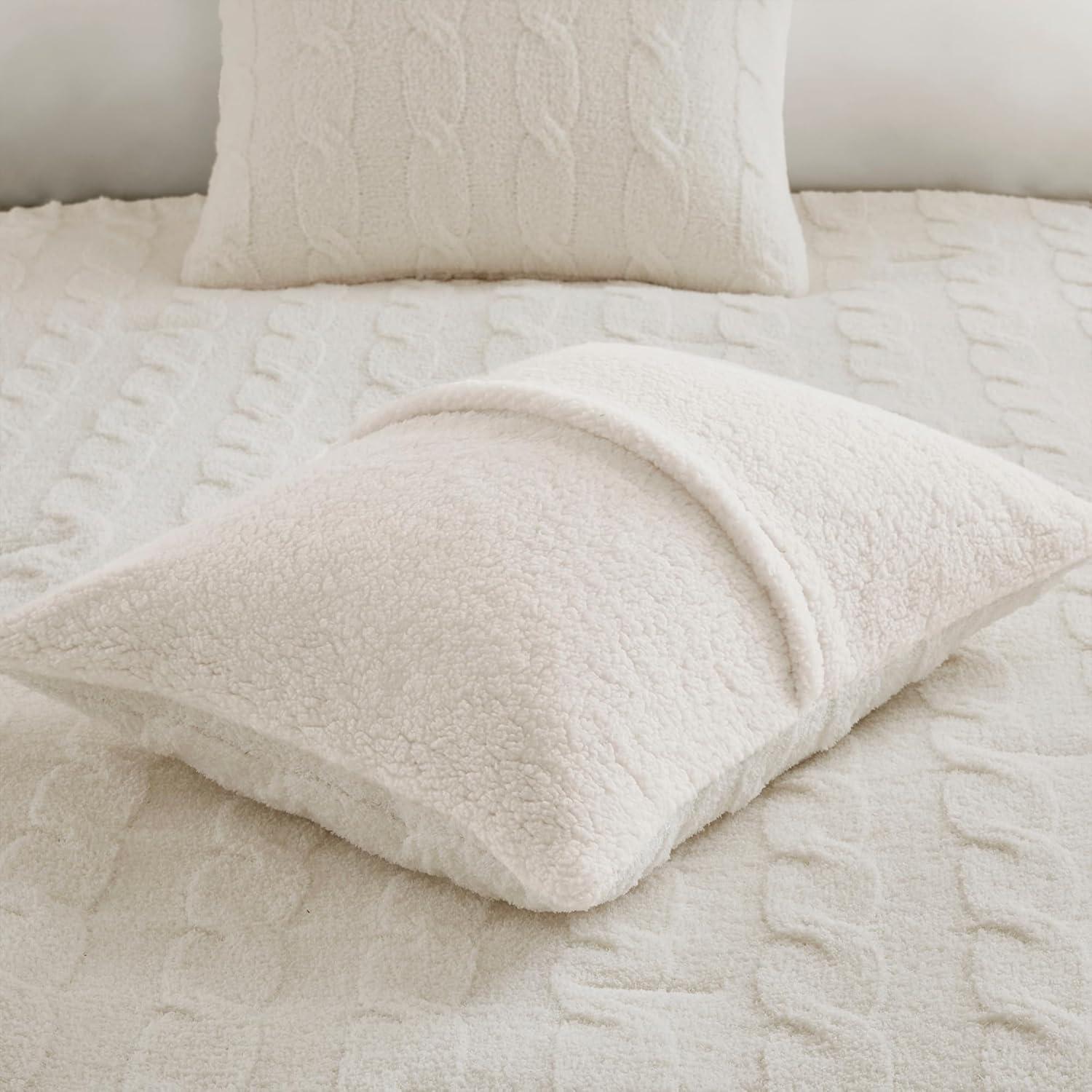 imageMadison Park Ellis Cable Knit Comforter Set Soft Fluffy Chenille with Sherpa Reverse Cozy SweaterInspired Texture OekoTex CertifiedKing IvoryIvory
