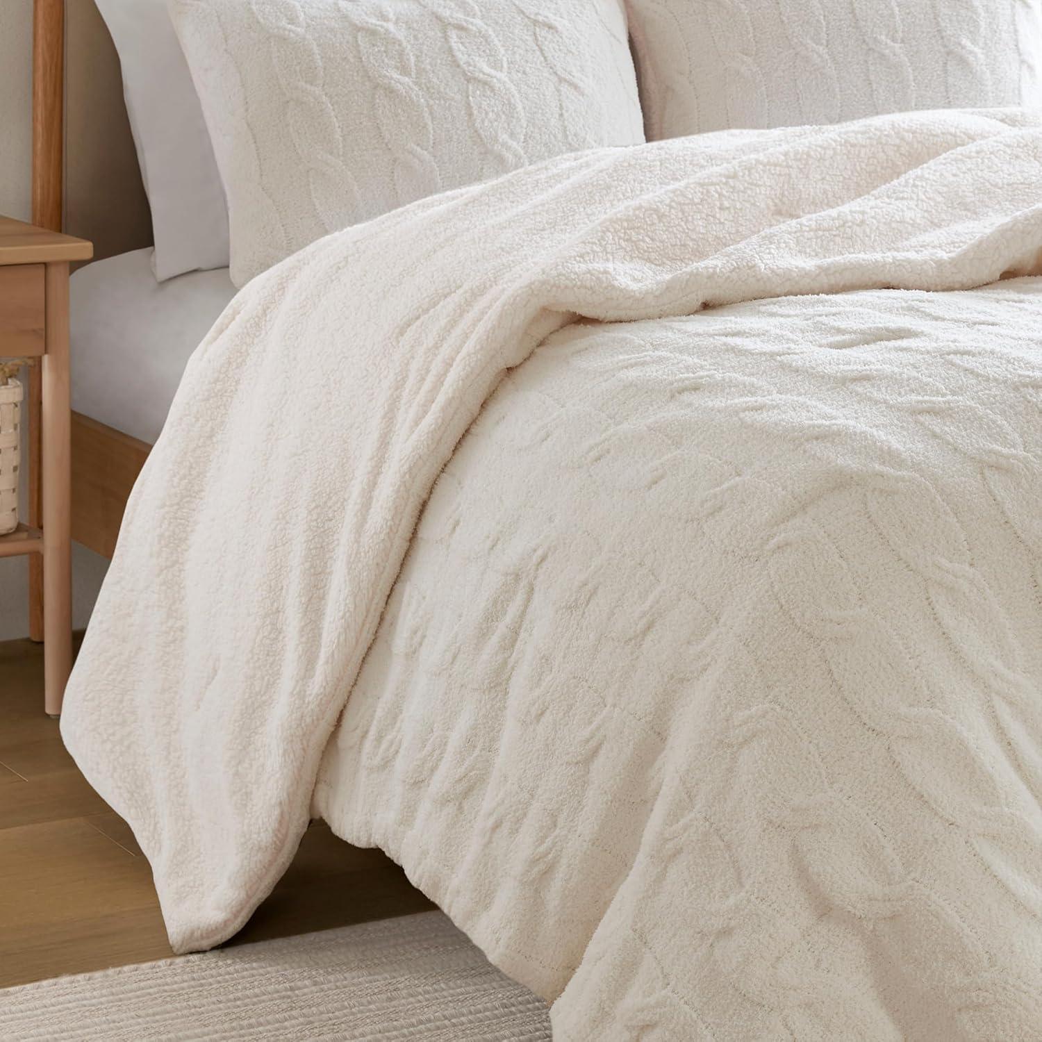 imageMadison Park Ellis Cable Knit Comforter Set Soft Fluffy Chenille with Sherpa Reverse Cozy SweaterInspired Texture OekoTex CertifiedKing IvoryIvory
