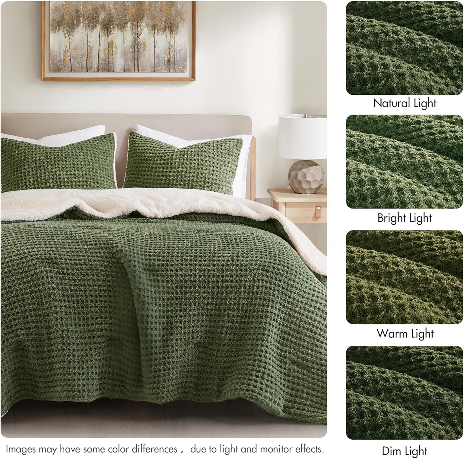 imageMadison Park Ellis Cable Knit Comforter Set Soft Fluffy Chenille with Sherpa Reverse Cozy SweaterInspired Texture OekoTex CertifiedKing IvoryOlive