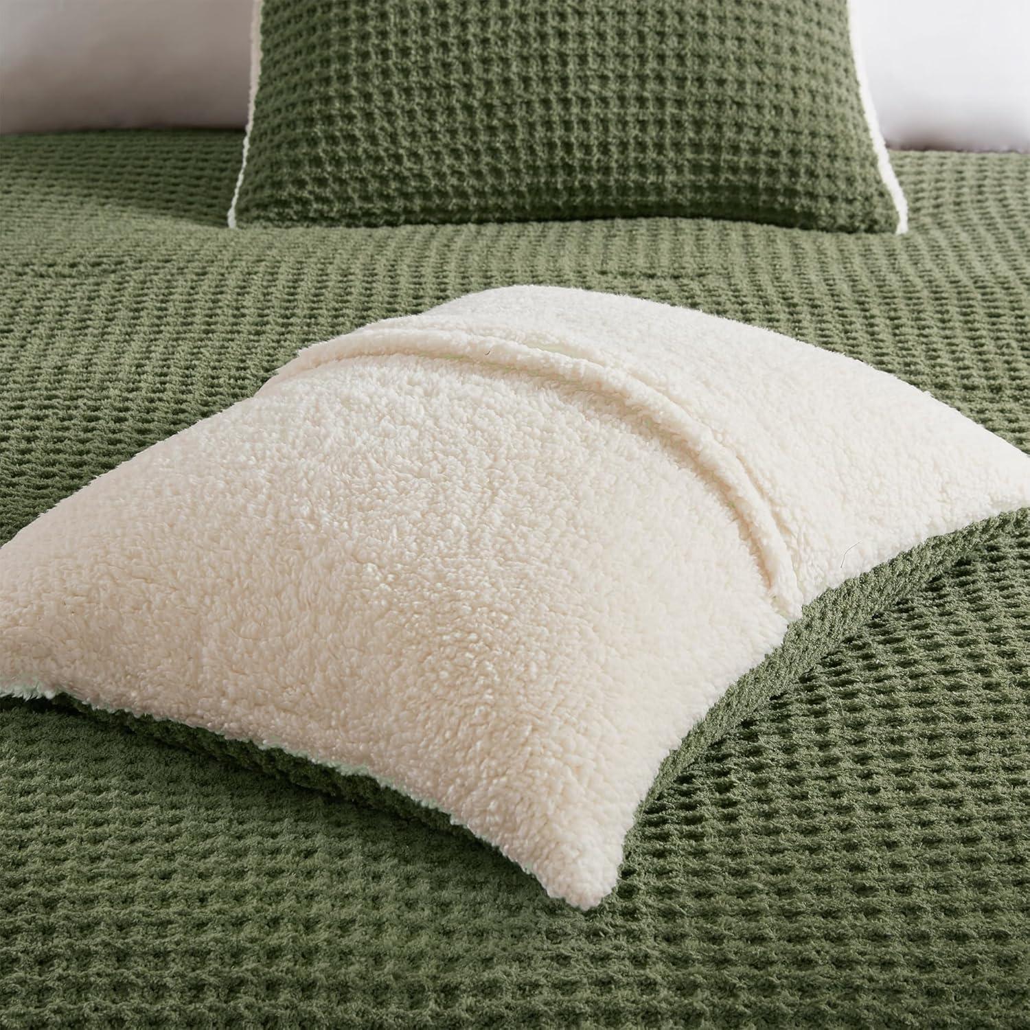 imageMadison Park Ellis Cable Knit Comforter Set Soft Fluffy Chenille with Sherpa Reverse Cozy SweaterInspired Texture OekoTex CertifiedKing IvoryOlive