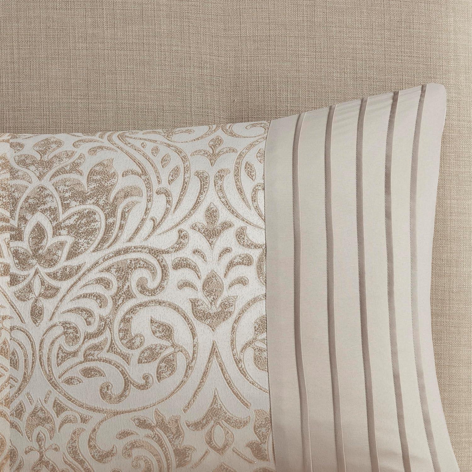 imageMadison Park Emilia Bed in a Bag Comforter Set with Sheets Gold Metallic Jacquard Damask Design Traditional All Season Bedding Includes Bedskirt Shams Toss Pillows Queen KhakiGold 12 PieceKing